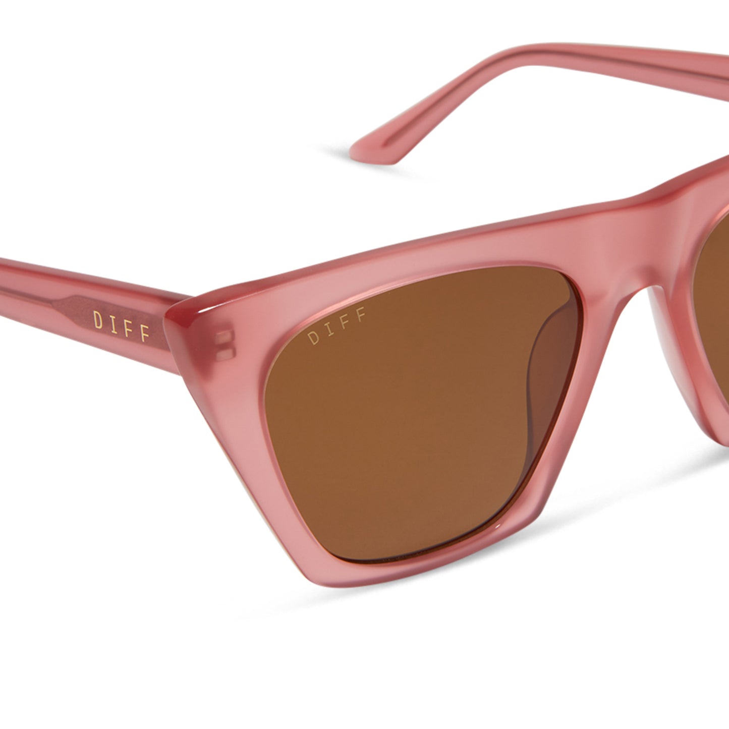 diff eyewear featuring the avril cateye sunglasses with a guava frame and brown lenses detailed view