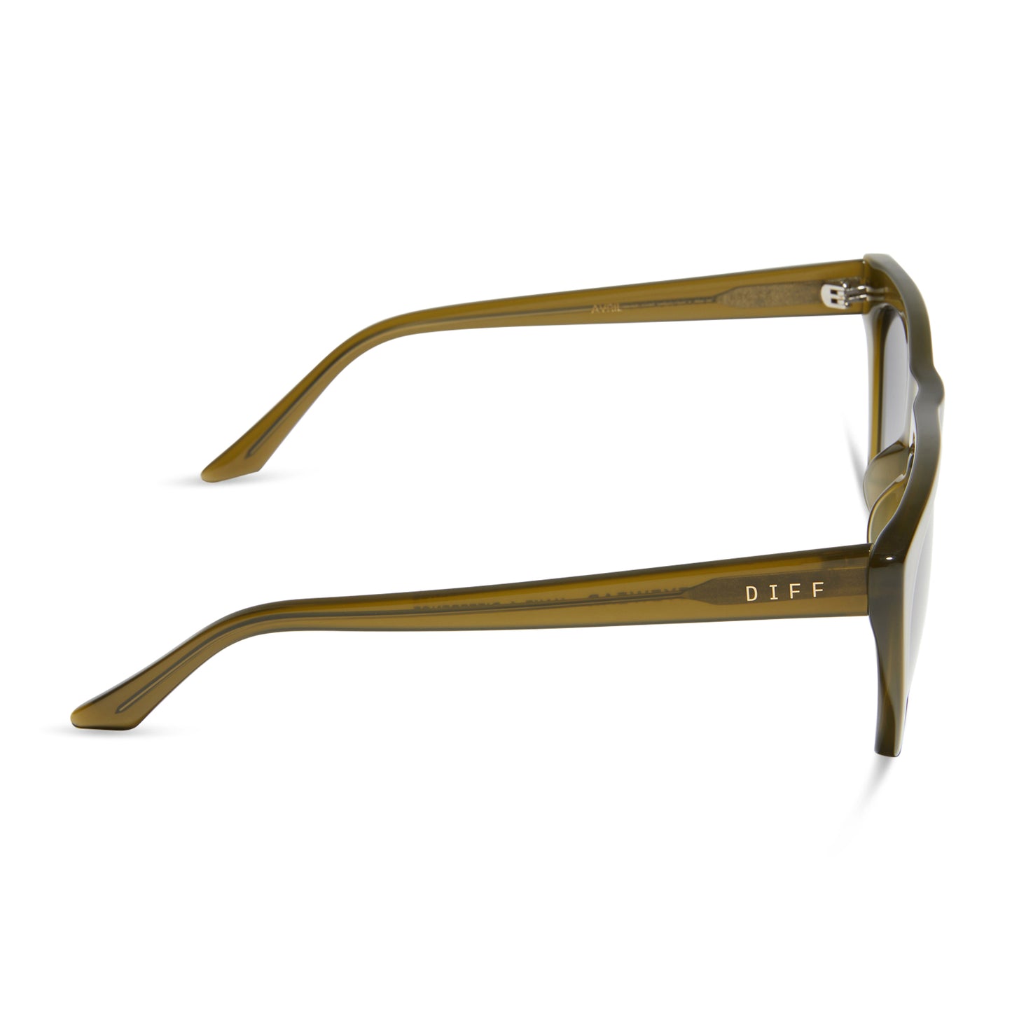 diff eyewear featuring the avril square sunglasses with a rich olive frame and grey gradient lenses side view