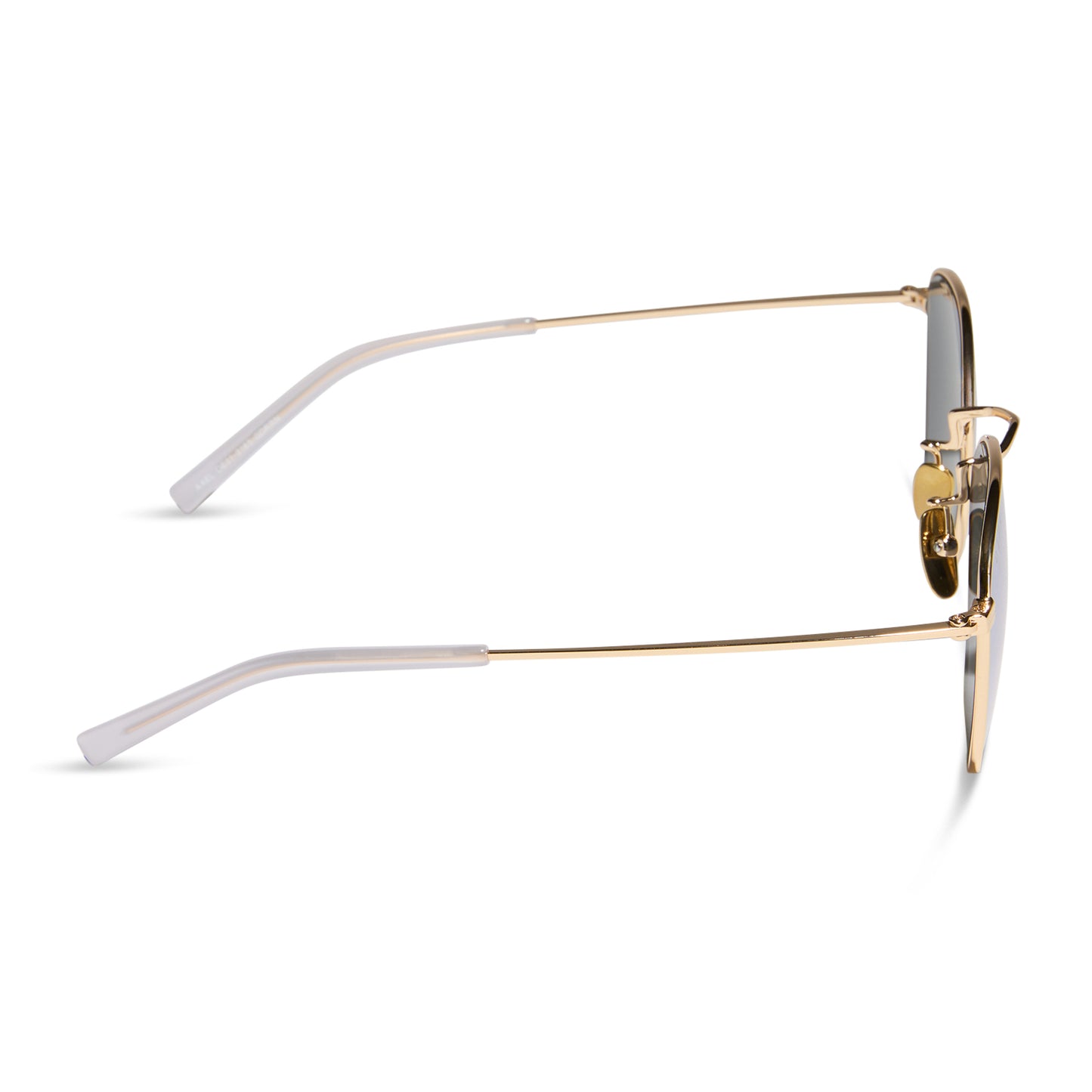 diff eyewear wholesale axel round sunglasses with a gold frame and lavender mirror lenses side view