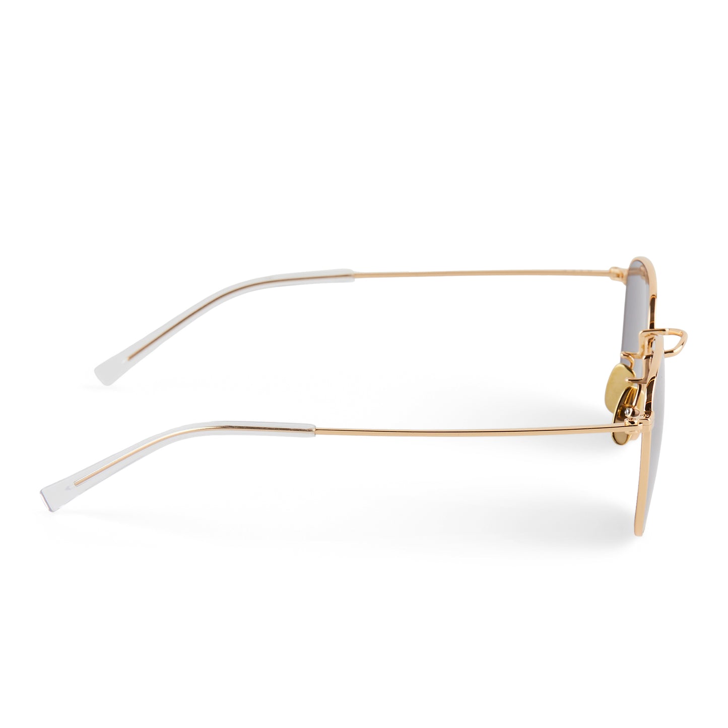diff eyewear featuring the axel round sunglasses with a gold frame and silver mirror lenses side view