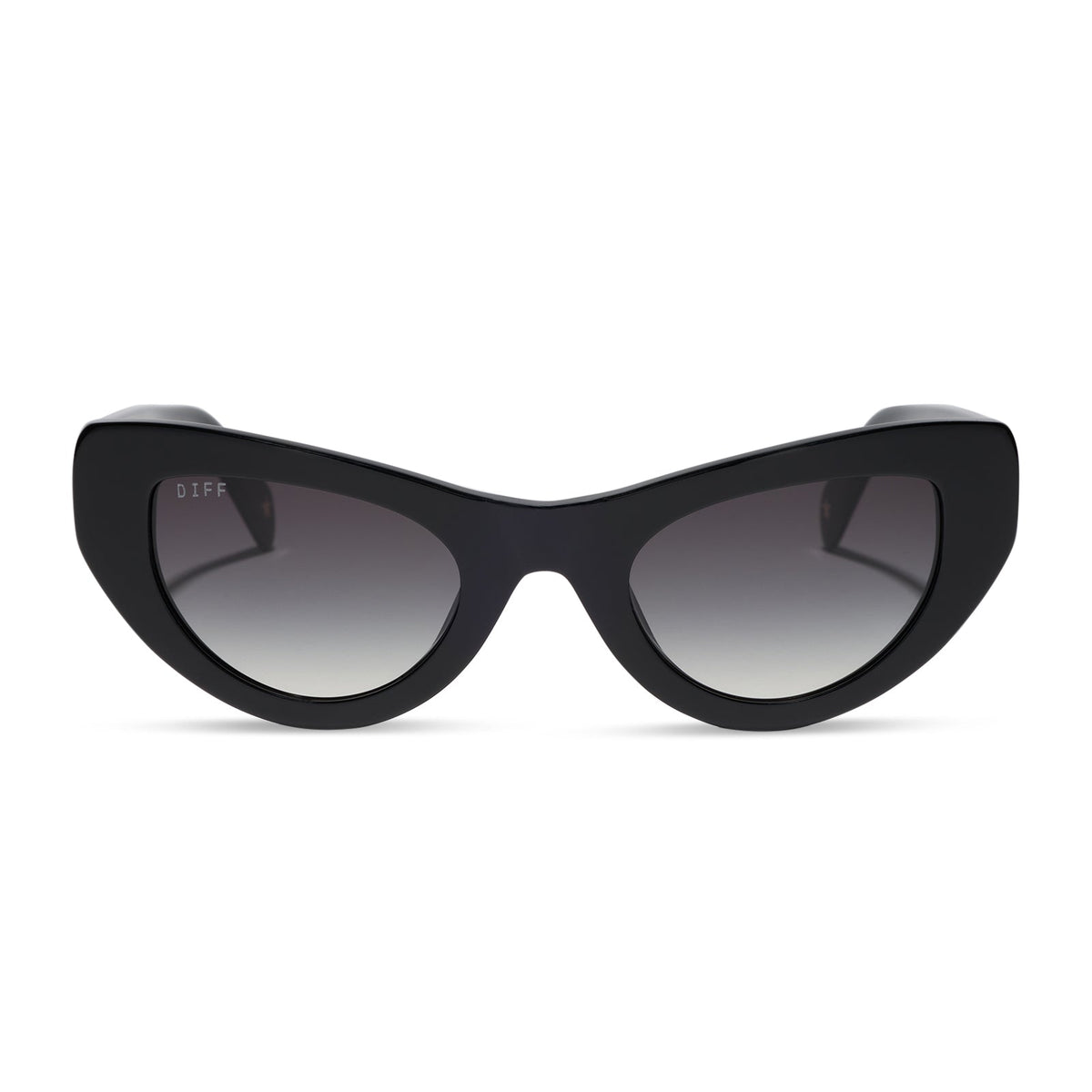 beach riot x diff eyewear the mesa cat eye sunglasses with a black acetate frame and grey gradient lenses front view