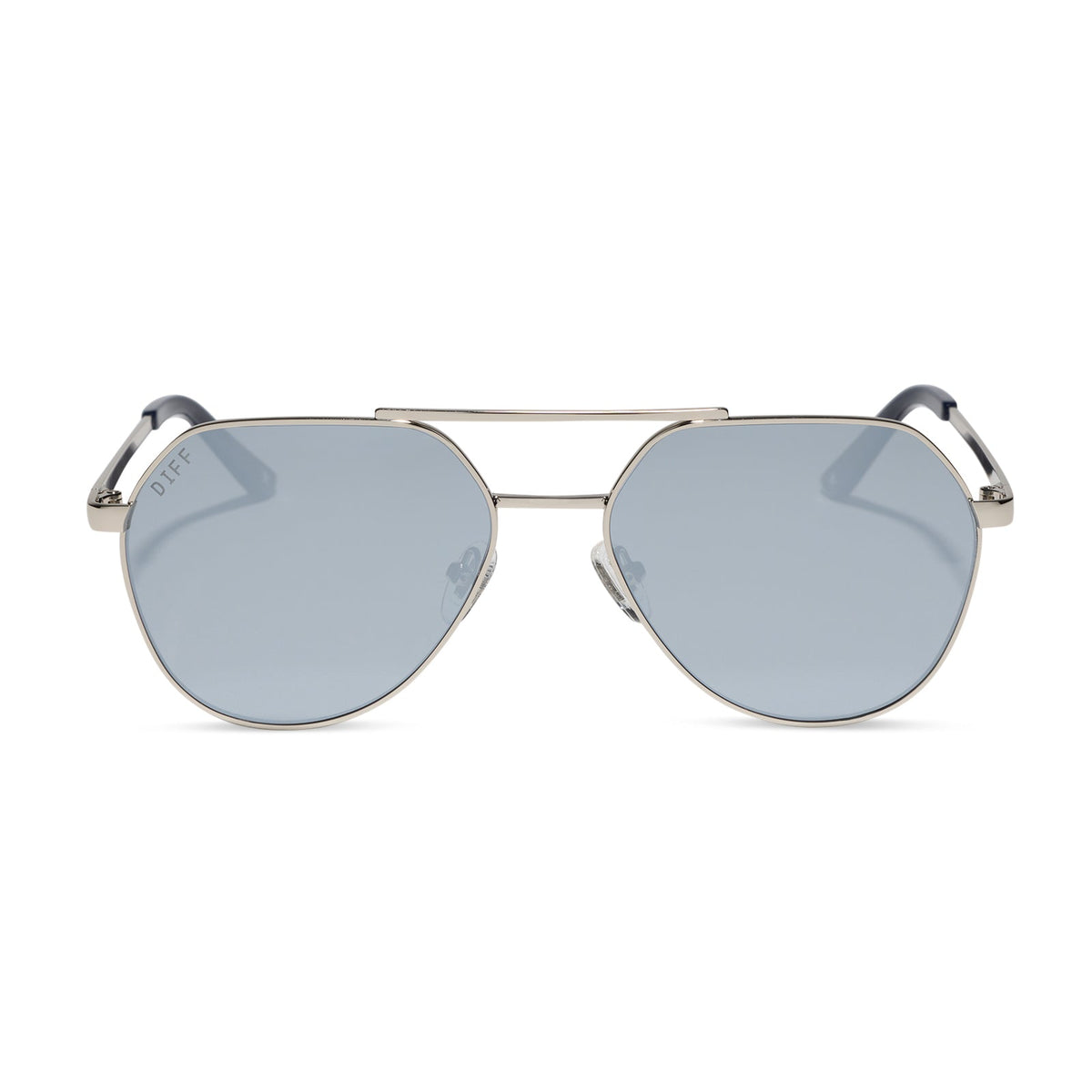 beach riot x diff eyewear the reserve aviator sunglasses with a silver metal frame and silver mirror lenses front view