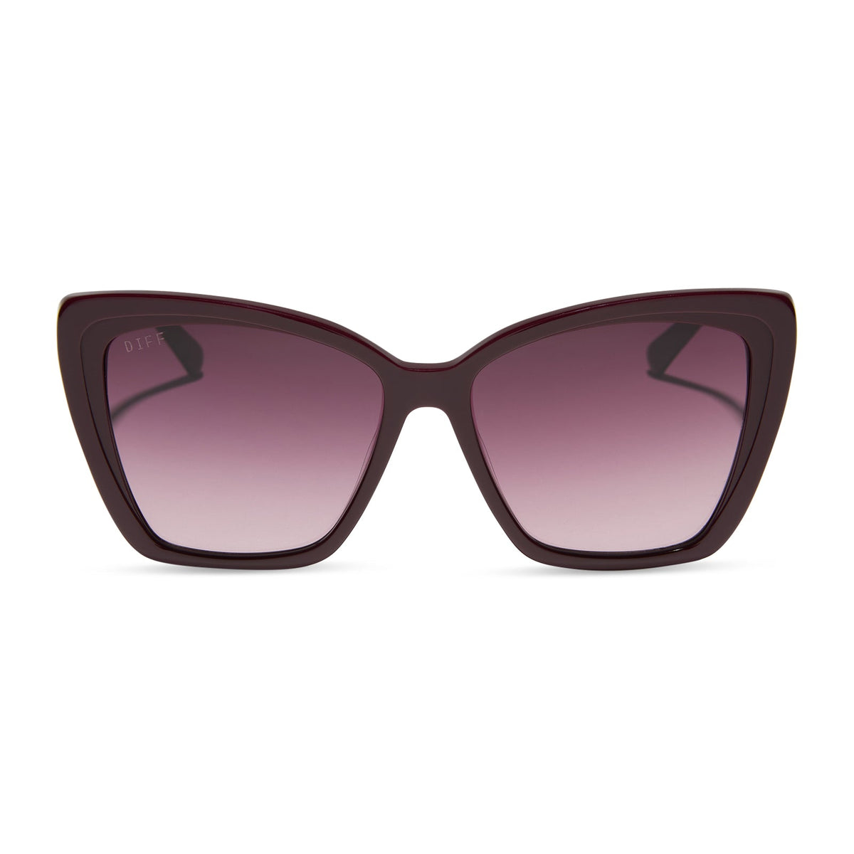 diff eyewear featuring the becky ii cateye sunglasses with a dark cherry lacquer frame and dark cherry gradient polarized lenses front view