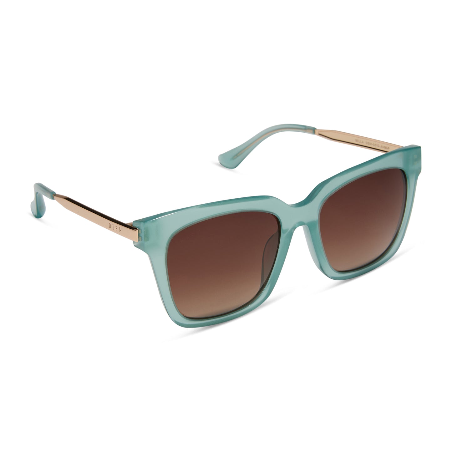 diff eyewear wholesale bella square sunglasses with a aquatic awe teal frame and brown gradient lenses angled view