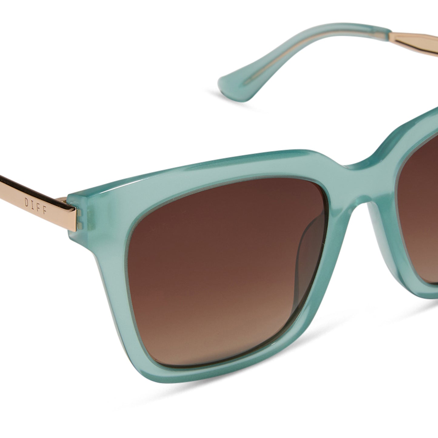 diff eyewear wholesale bella square sunglasses with a aquatic awe teal frame and brown gradient lenses detailed view