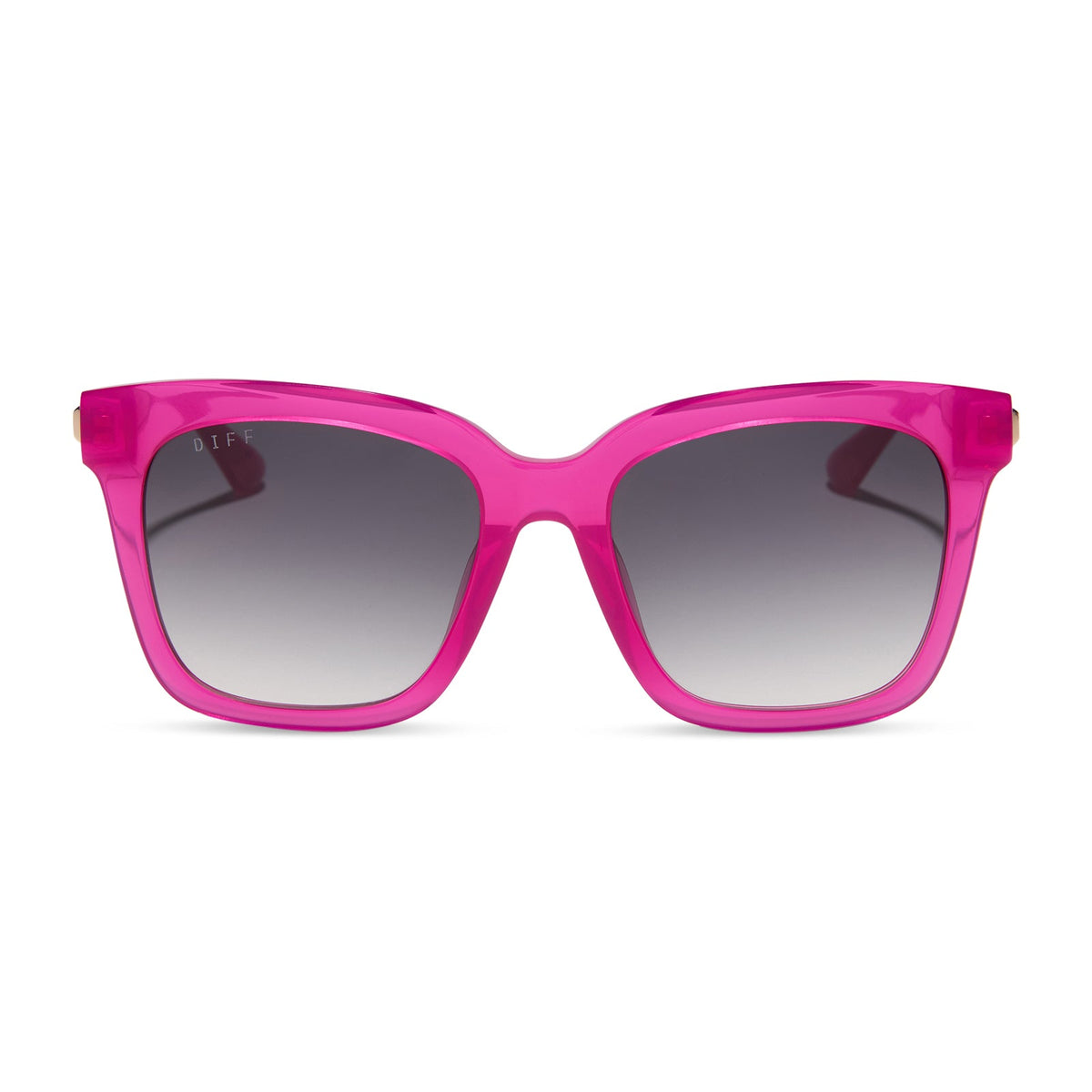 diff eyewear featuring the bella square sunglasses with a bright tulip with gold frame and grey gradient lenses front view