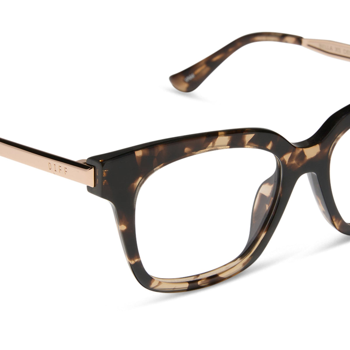 diff eyewear featuring the bella xs square prescription glasses with a espresso tortoise frame detailed view