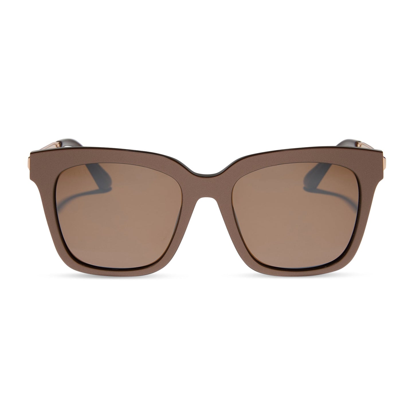 diff eyewear featuring the bella xs square sunglasses with a moscow mule brown opalescent frame and brown w/ gold flash lenses front view