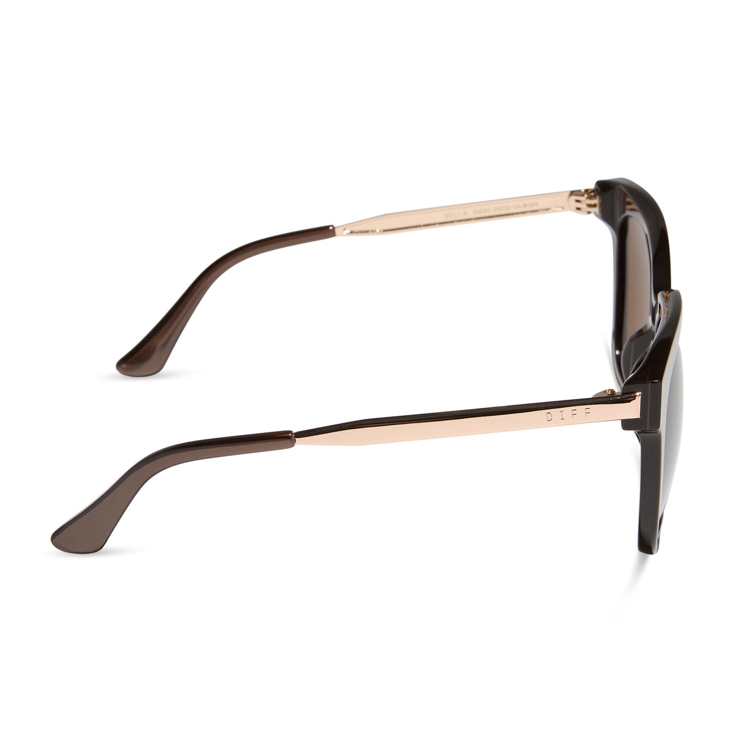 diff eyewear featuring the bella xs square sunglasses with a moscow mule brown opalescent frame and brown w/ gold flash lenses side view