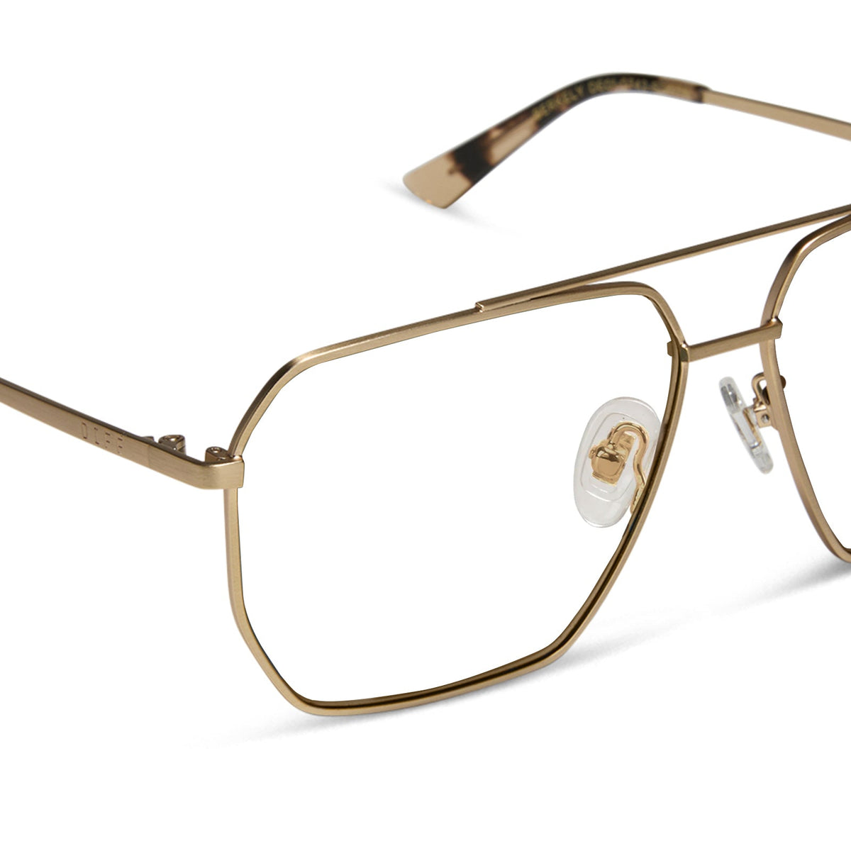 diff eyewear berkely navigator prescription glasses with a brushed gold frame detailed view