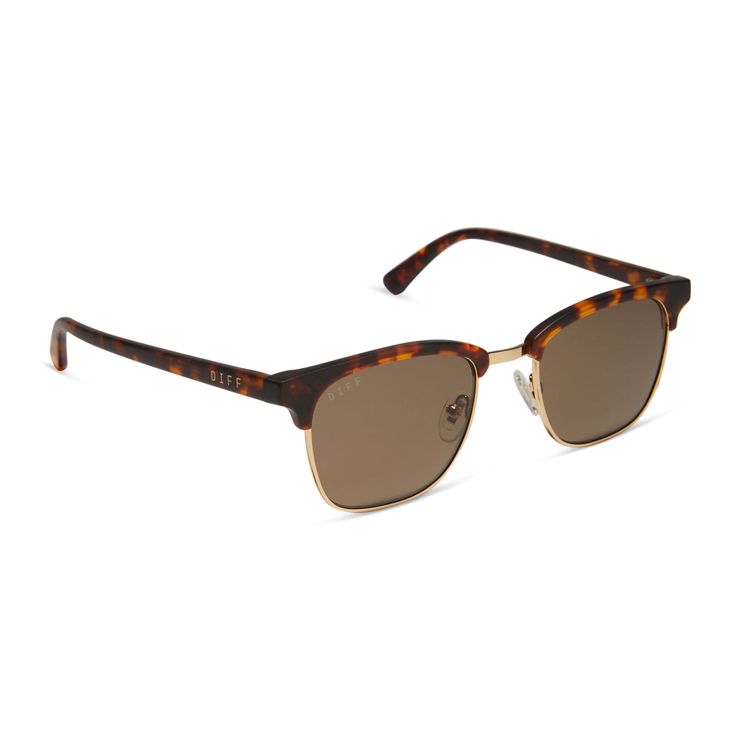 diff eyewear biarritz square sunglasses with a rich tortoise/gold frame and brown polarized lenses angled view