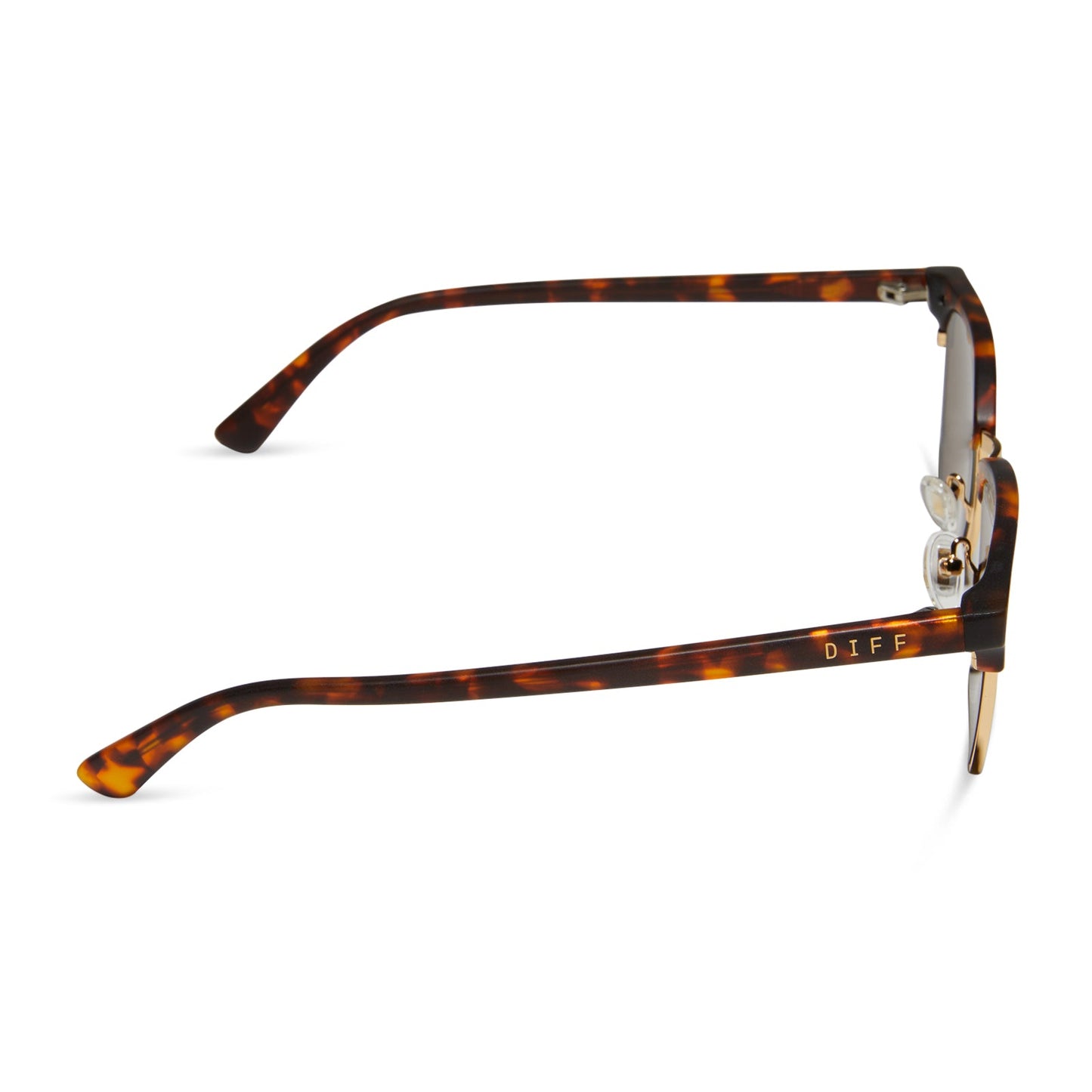 diff eyewear biarritz square sunglasses with a rich tortoise/gold frame and brown polarized lenses side view