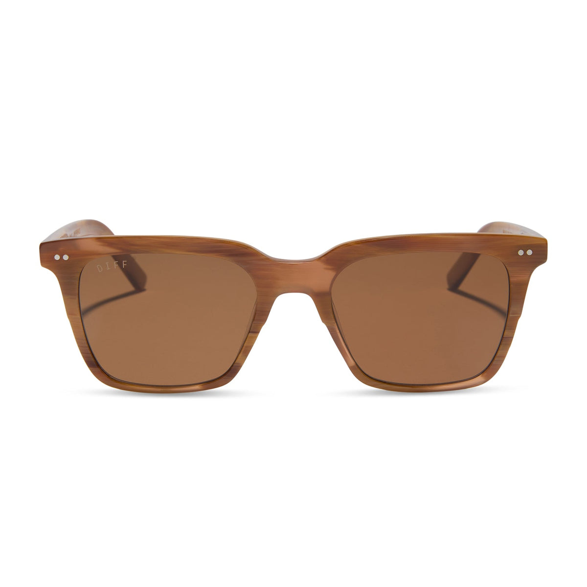 diff eyewear featuring the billie square sunglasses with a longhorn brown frame and brown polarized lenses front view