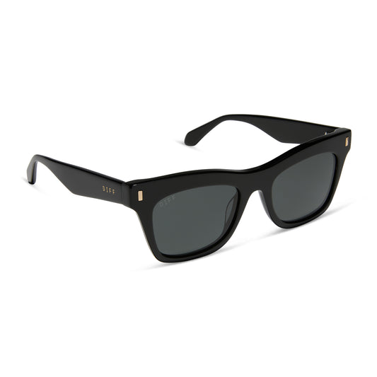 diff eyewear wholesale bradley cat eye sunglasses with a black frame and grey lenses angled view