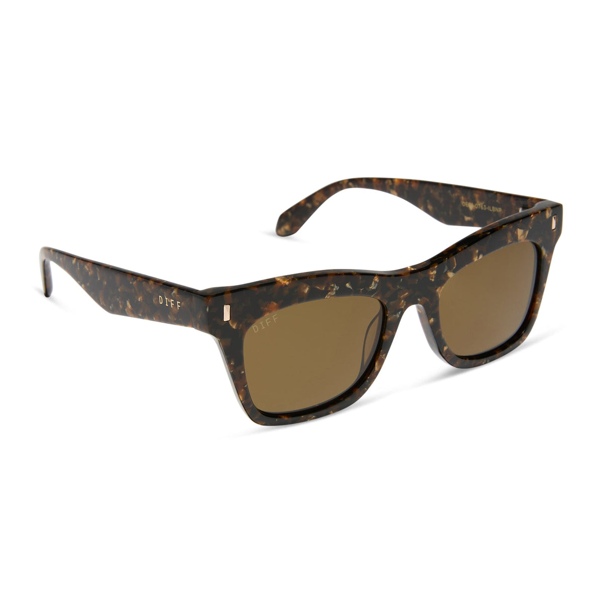 diff eyewear featuring the bradley cat eye sunglasses with a glitter tortoise frame and brown polarized lenses angled view