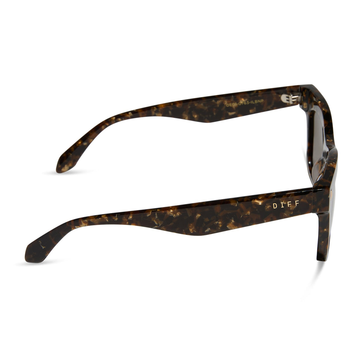 diff eyewear featuring the bradley cat eye sunglasses with a glitter tortoise frame and brown polarized lenses side view