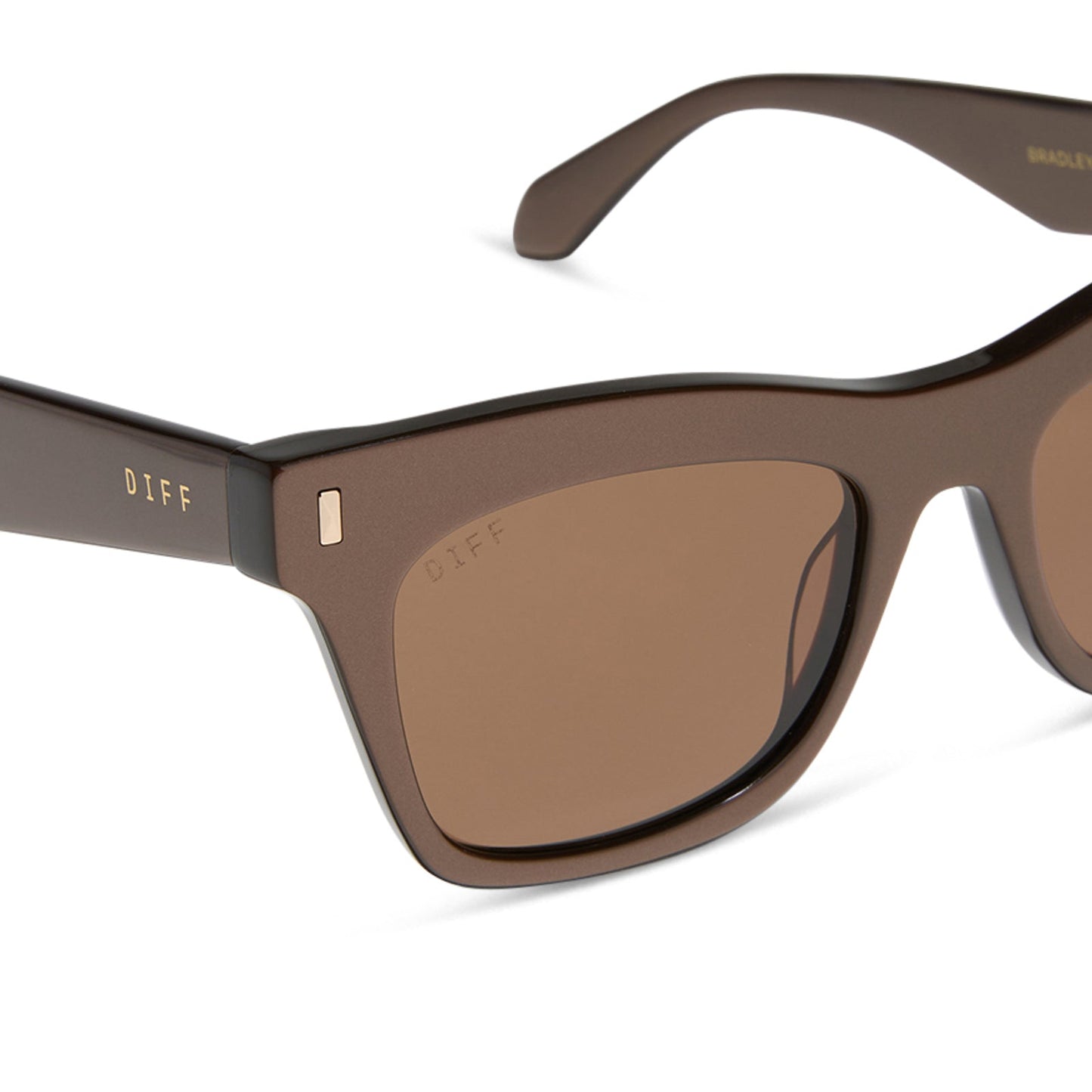 diff eyewear featuring the bradley cat eye sunglasses with a moscow mule frame and brown lenses detailed view