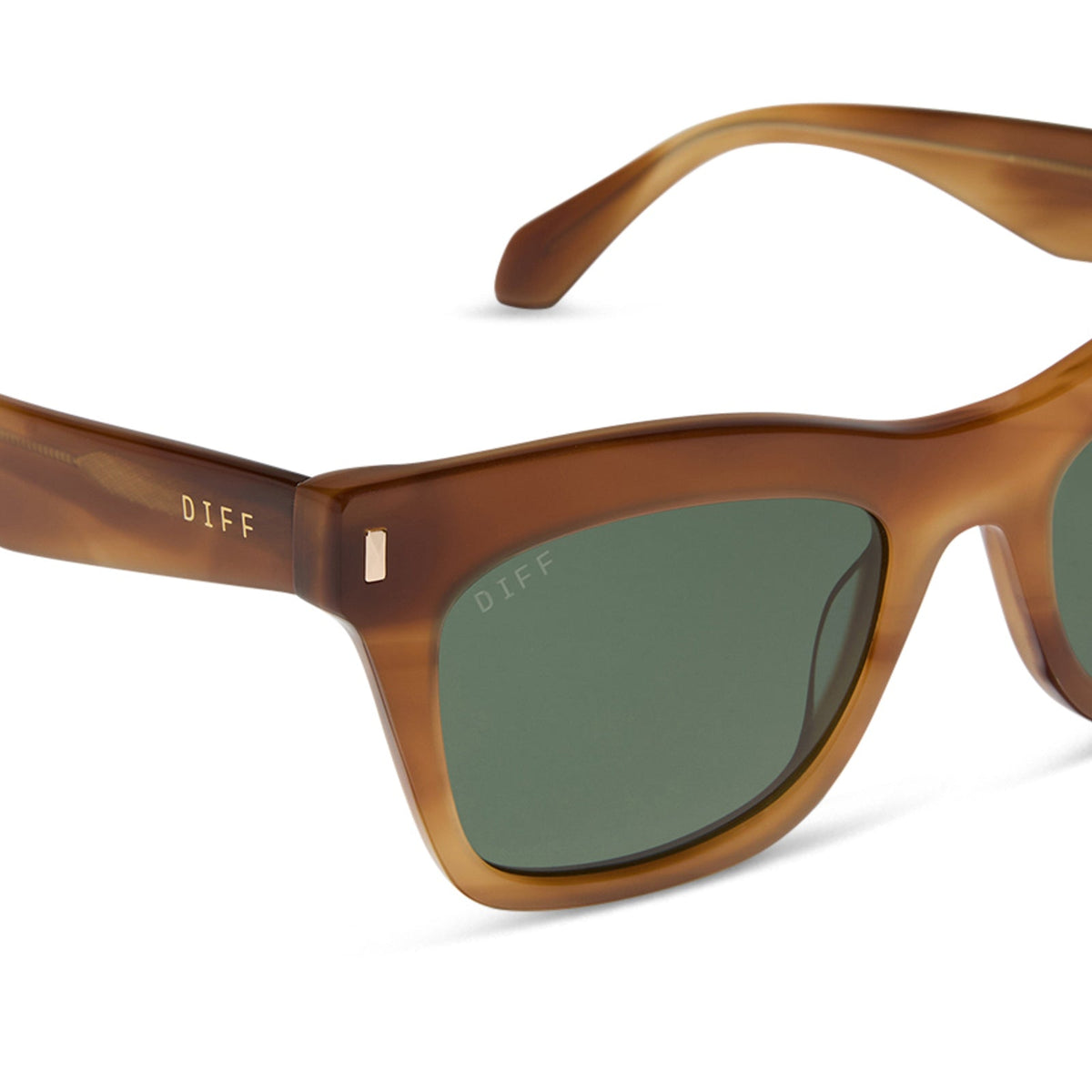 diff eyewear featuring the bradley cateye sunglasses with a tawny brown tortoise frame and g15 polarized lenses detailed view