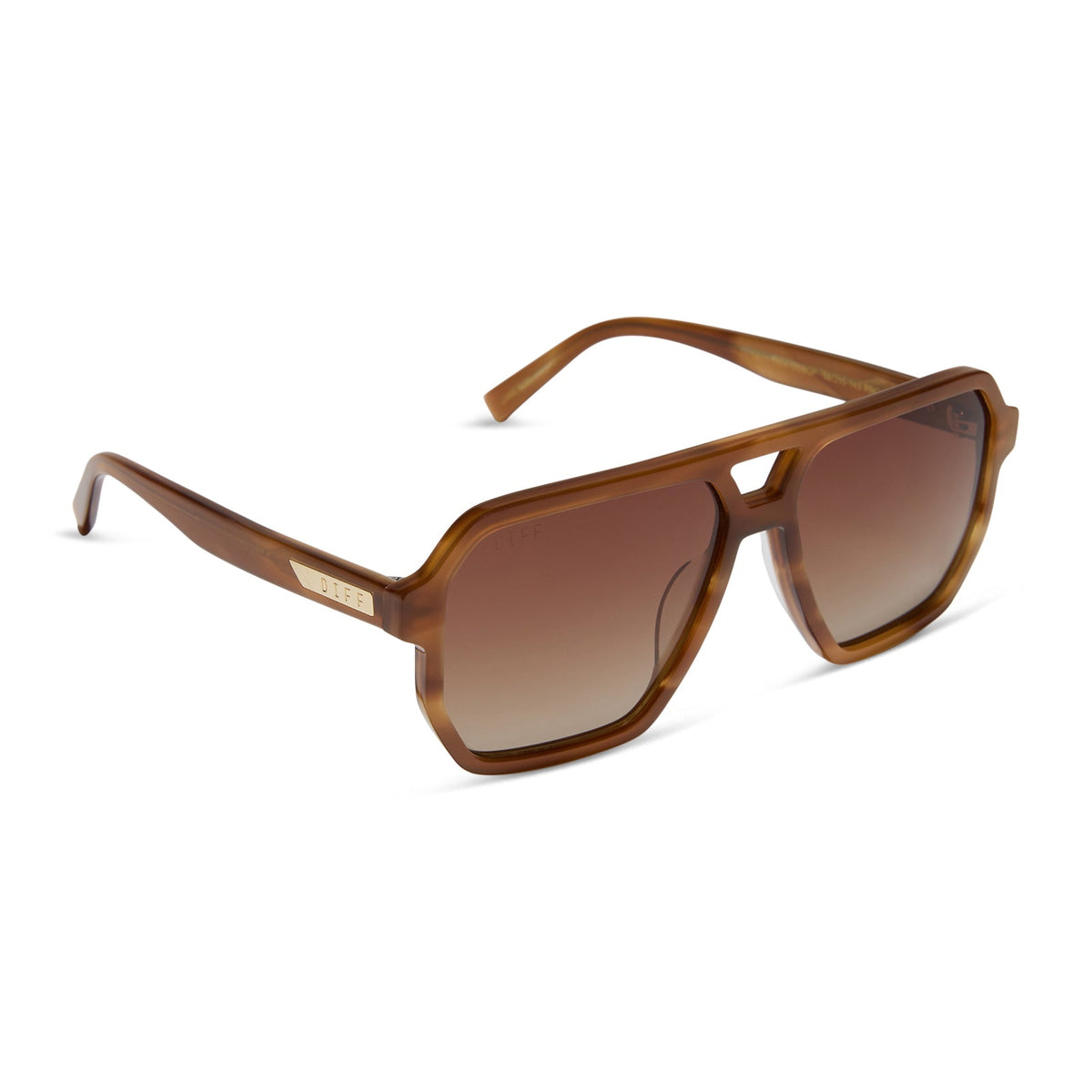 diff eyewear featuring the cameron navigator sunglasses with a tawny brown tortoise frame and brown gradient polarized lenses angled view