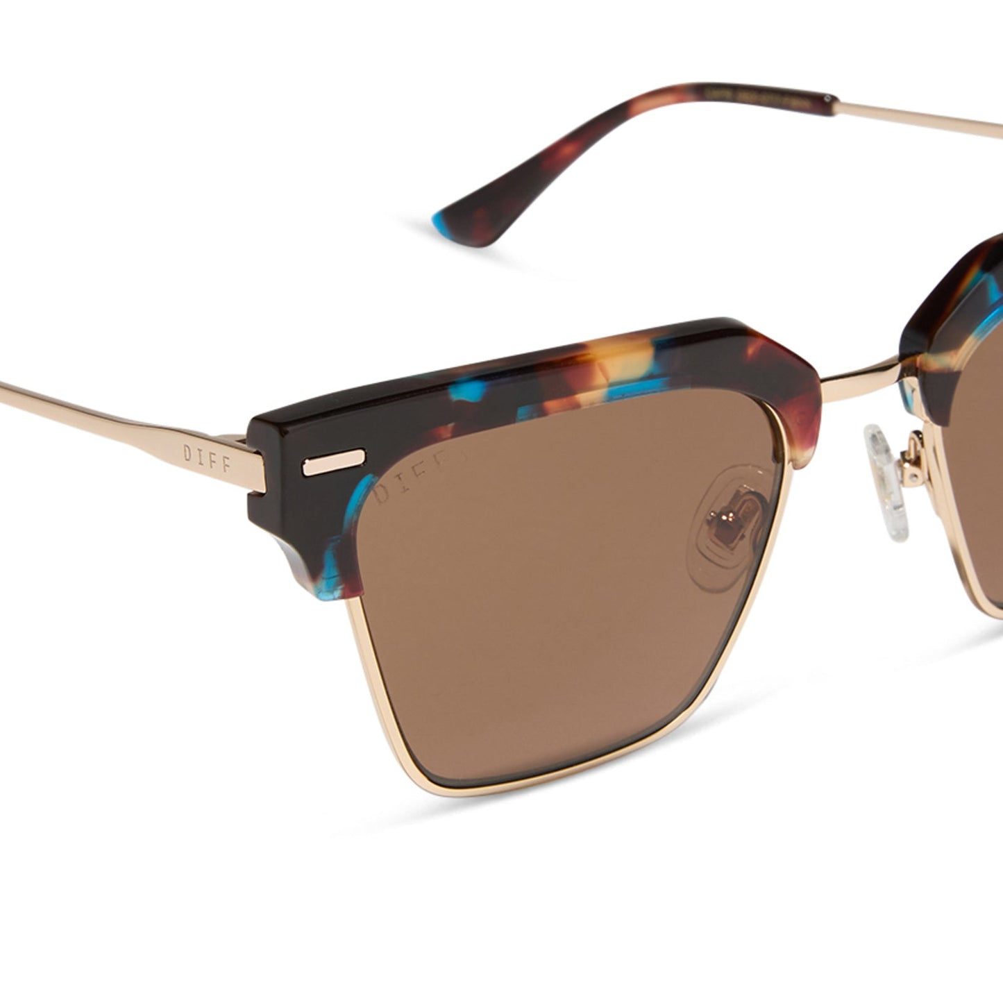 diff eyewear featuring the capri rectangle sunglasses with a confetti tortoise frame and brown lenses detailed view