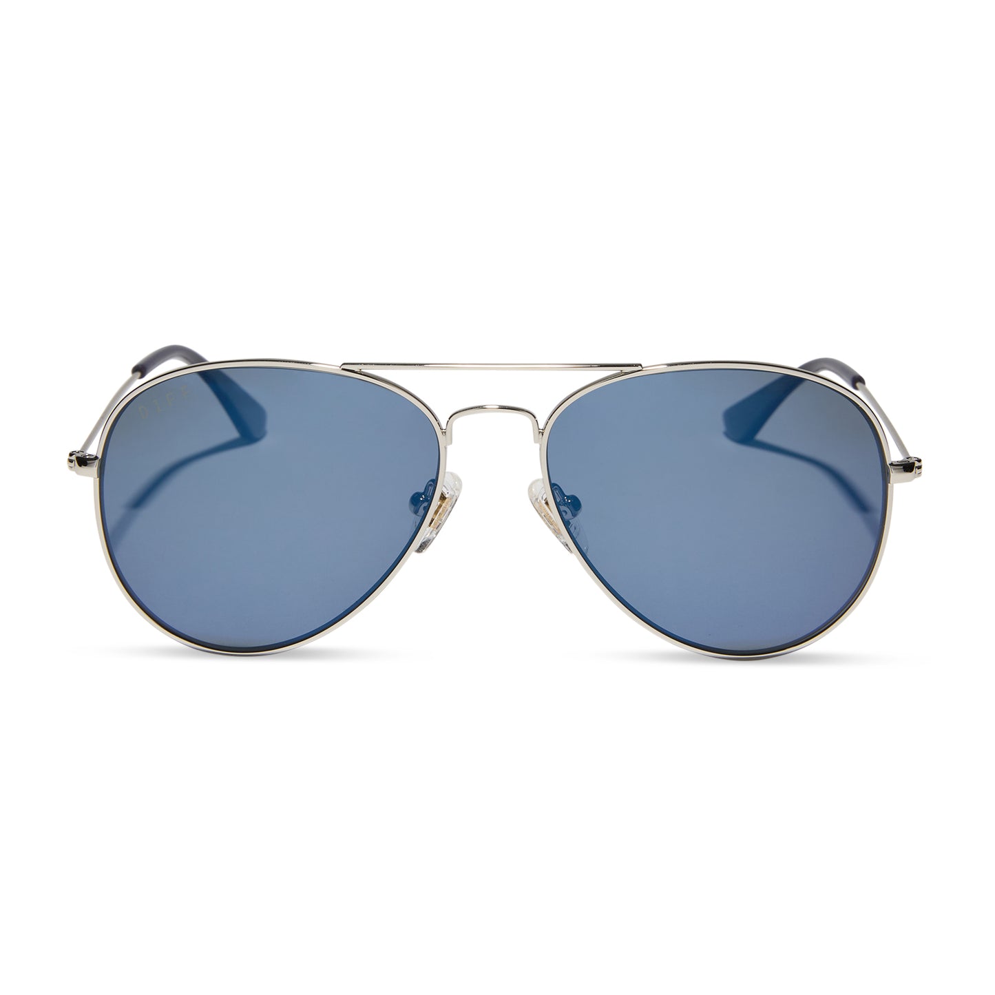diff eyewear wholesale cruz aviator sunglasses with a silver frame and midnight blue mirror lenses front view