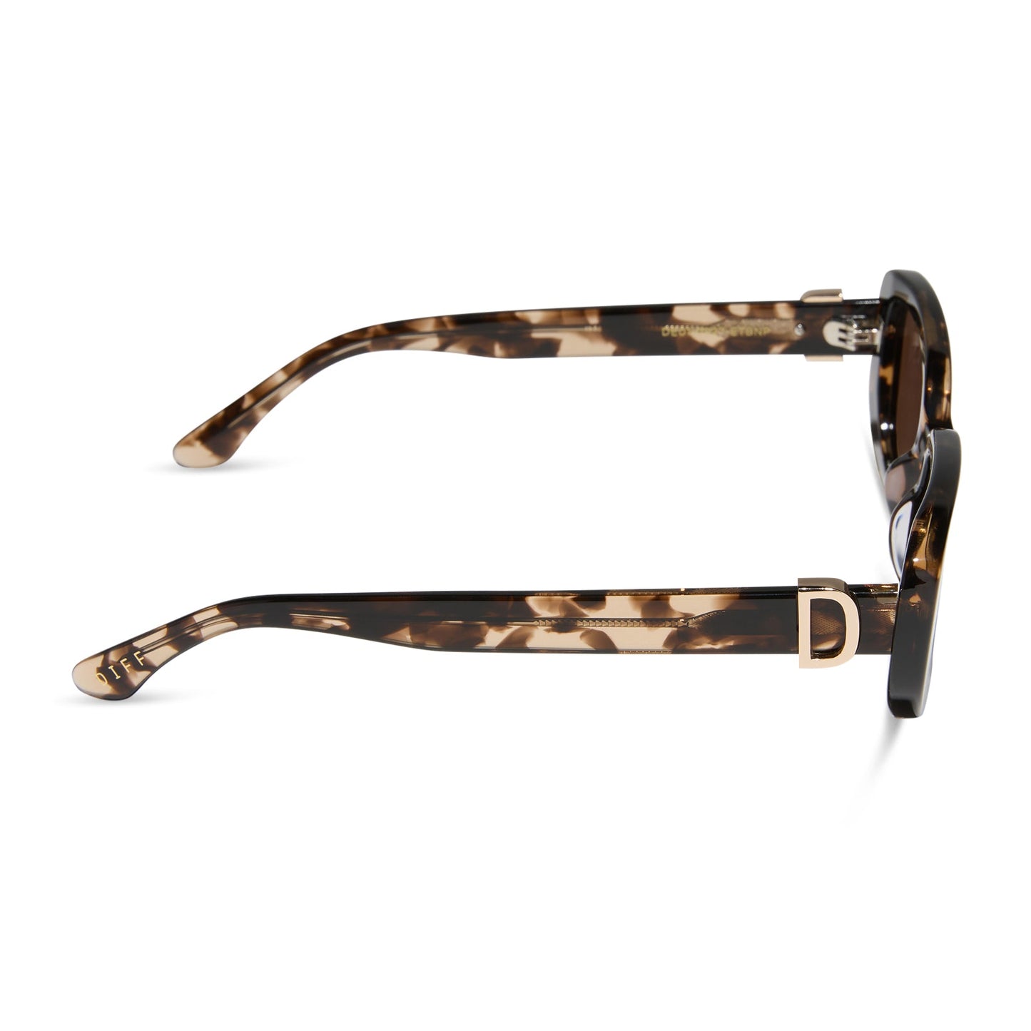 diff eyewear featuring the daphne rectangle sunglasses with a espresso tortoise + metal frame and brown polarized lenses side view