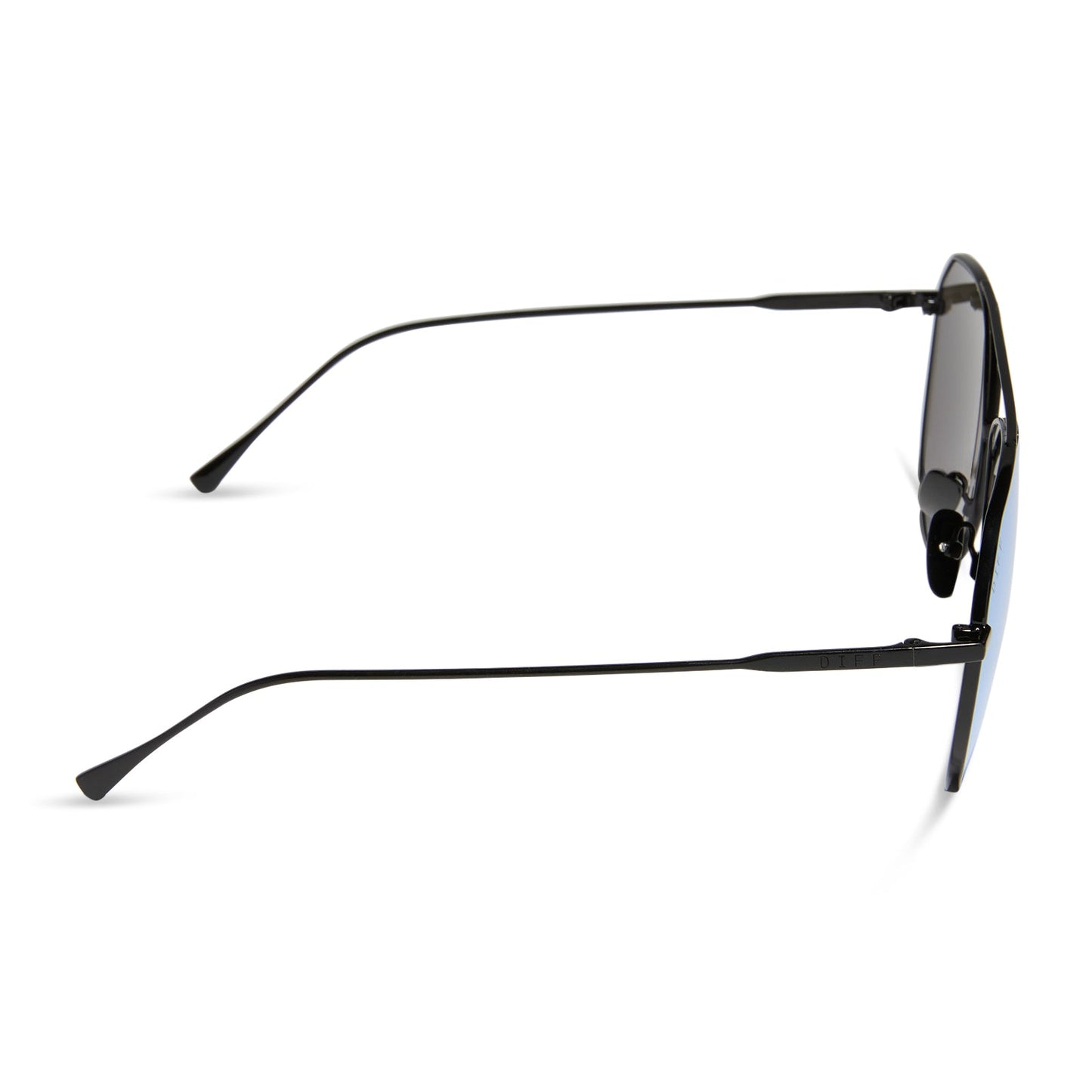 diff eyewear featuring the dash aviator sunglasses with a black frame and lavender mirror lenses side view