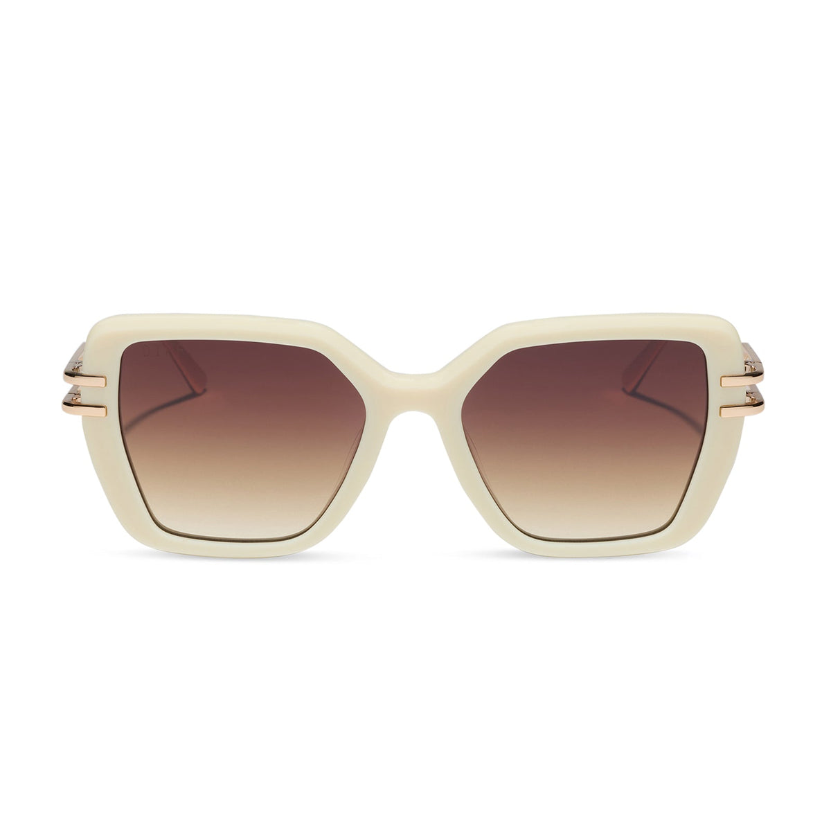 diff eyewear featuring the dasha square sunglasses with a courtside ivory frame with gold metal temples and brown gradient lenses front view