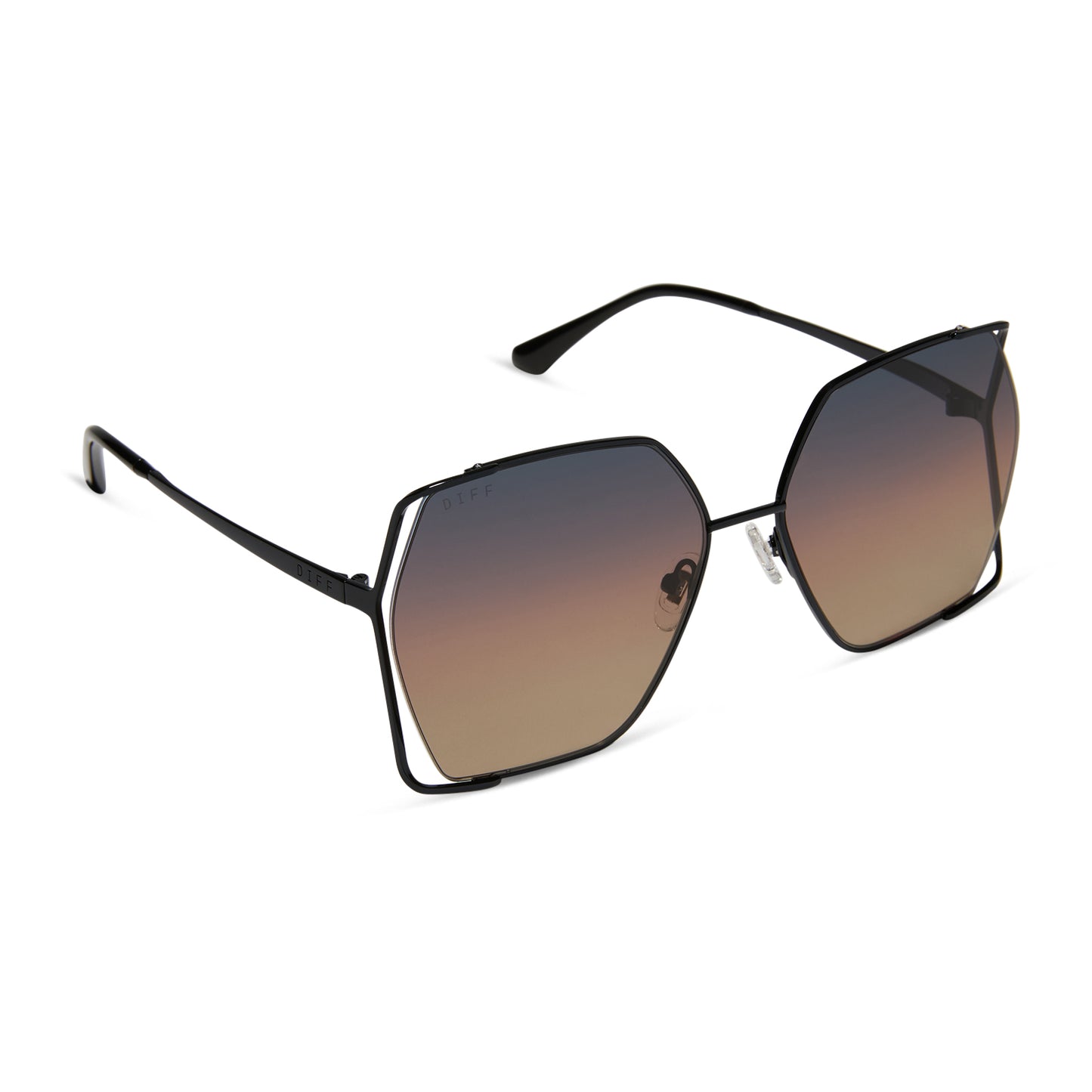 diff eyewear featuring the donna iv square sunglasses with a black frame and twilight gradient polarized lenses angled view