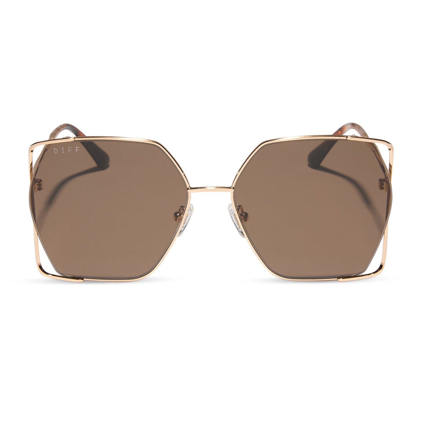 diff eyewear featuring the donna iv square sunglasses with a brushed gold frame and truffle lenses front view
