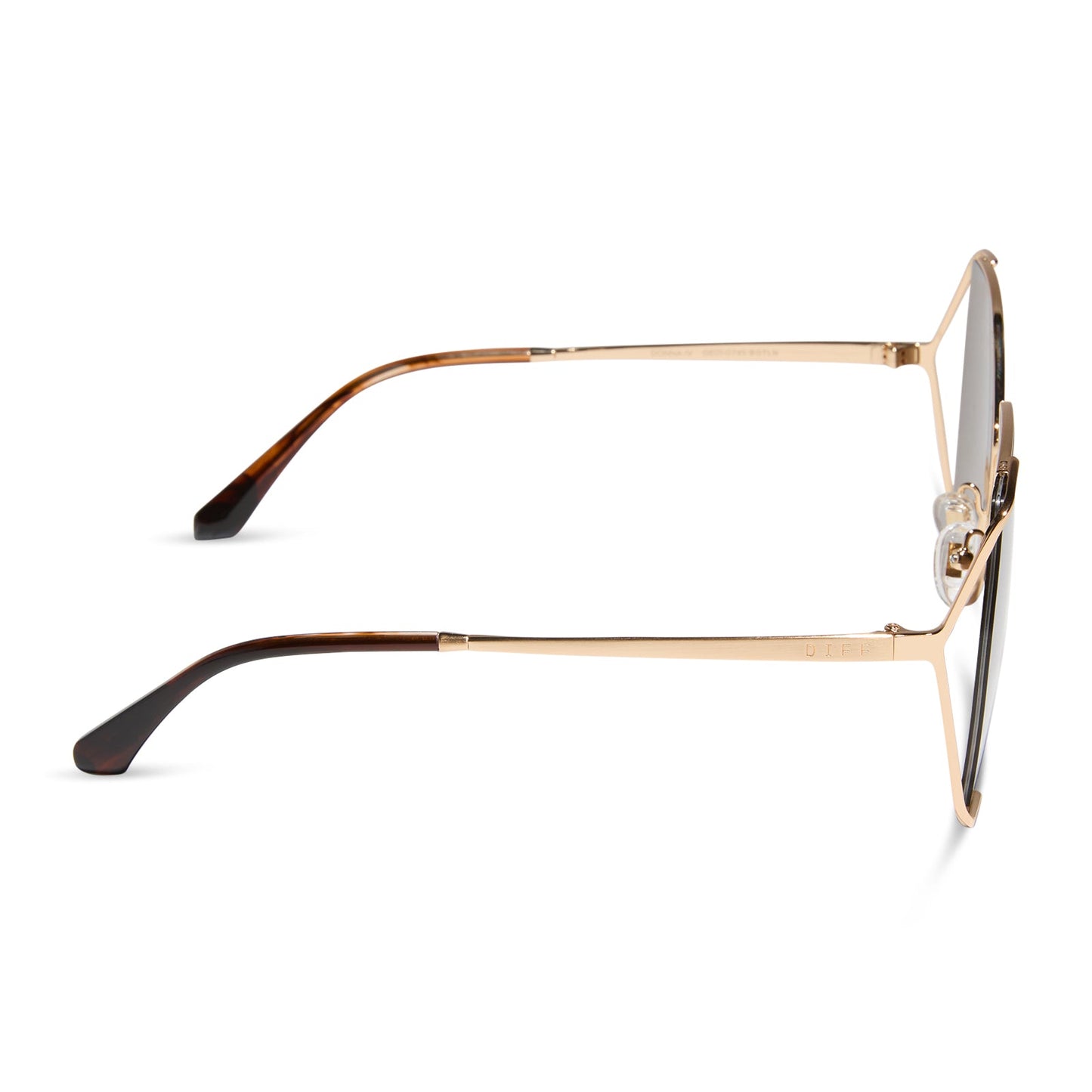 diff eyewear featuring the donna iv square sunglasses with a brushed gold frame and truffle lenses side view