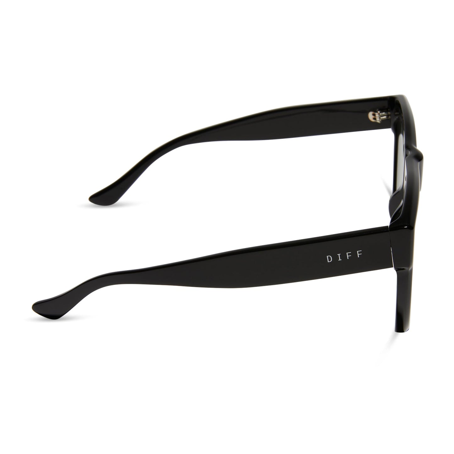diff eyewear featuring the easton square sunglasses with a black frame and grey polarized lenses side view