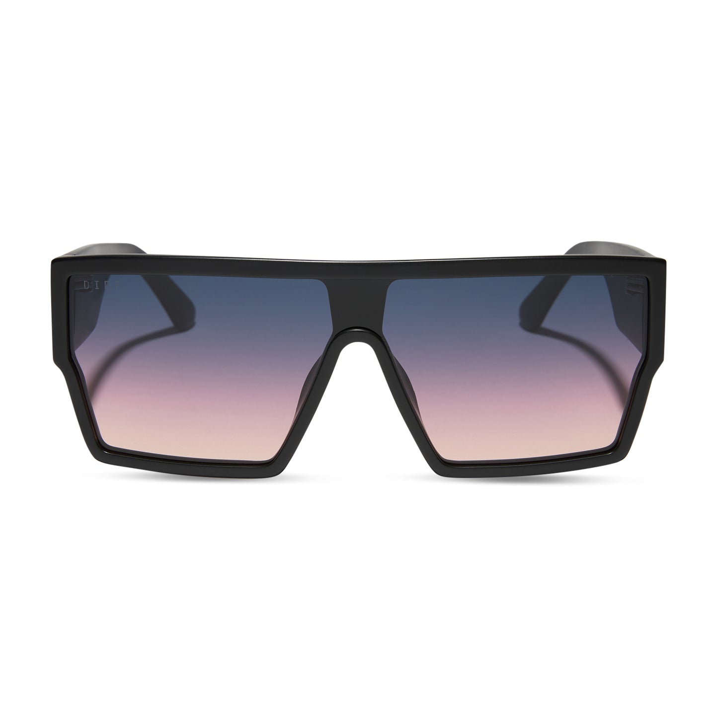 diff eyewear wholesale electra shield sunglasses with a matte black frame and twilight gradient lenses front view