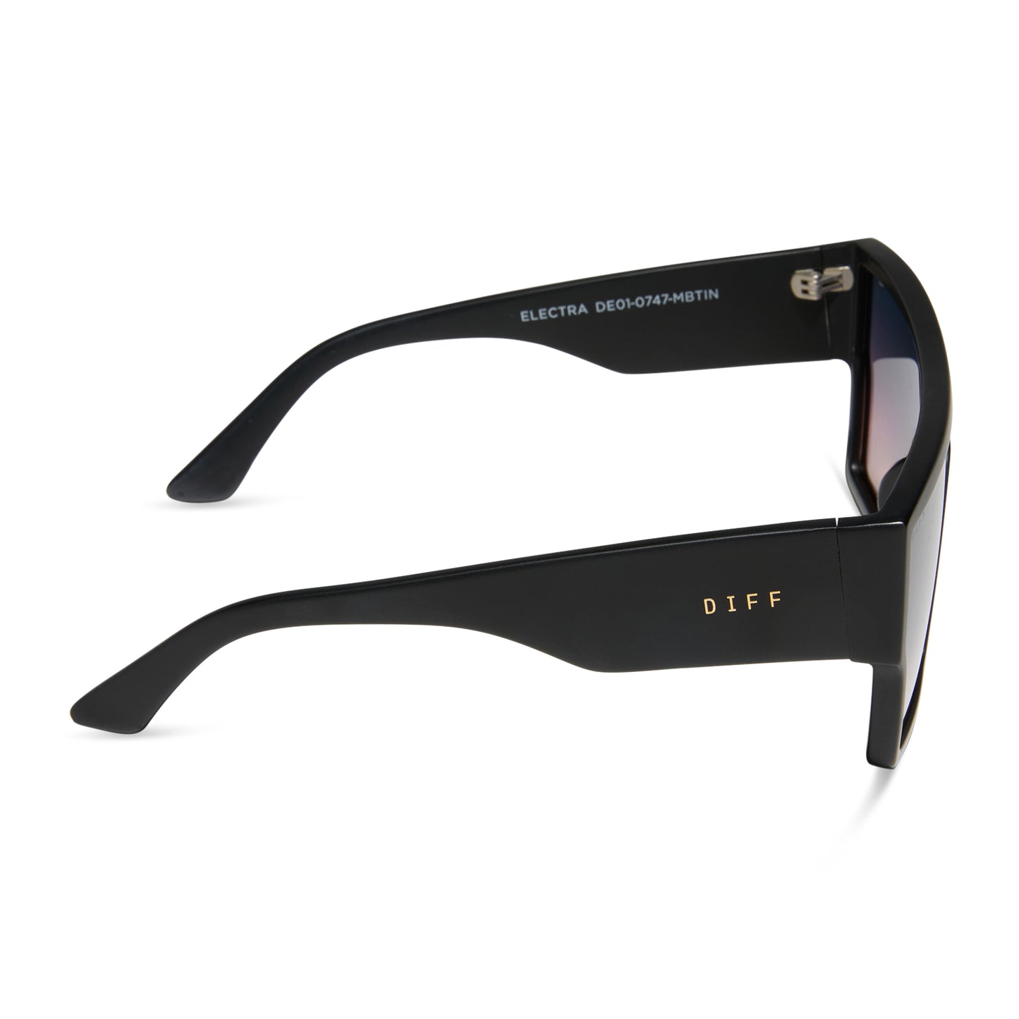 diff eyewear wholesale electra shield sunglasses with a matte black frame and twilight gradient lenses side view