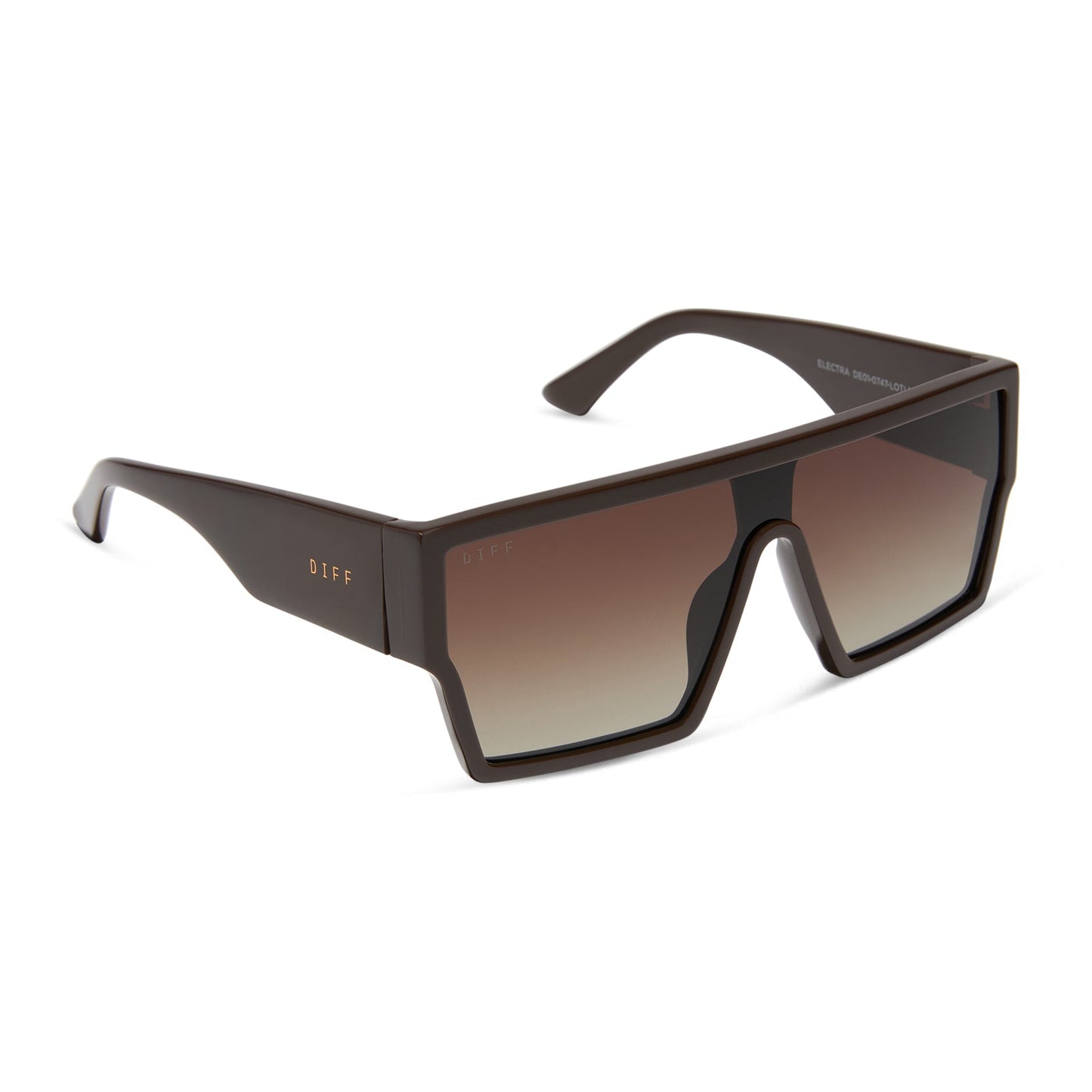 diff eyewear featuring the electra shield sunglasses with a truffle frame and truffle gradient lenses angled view