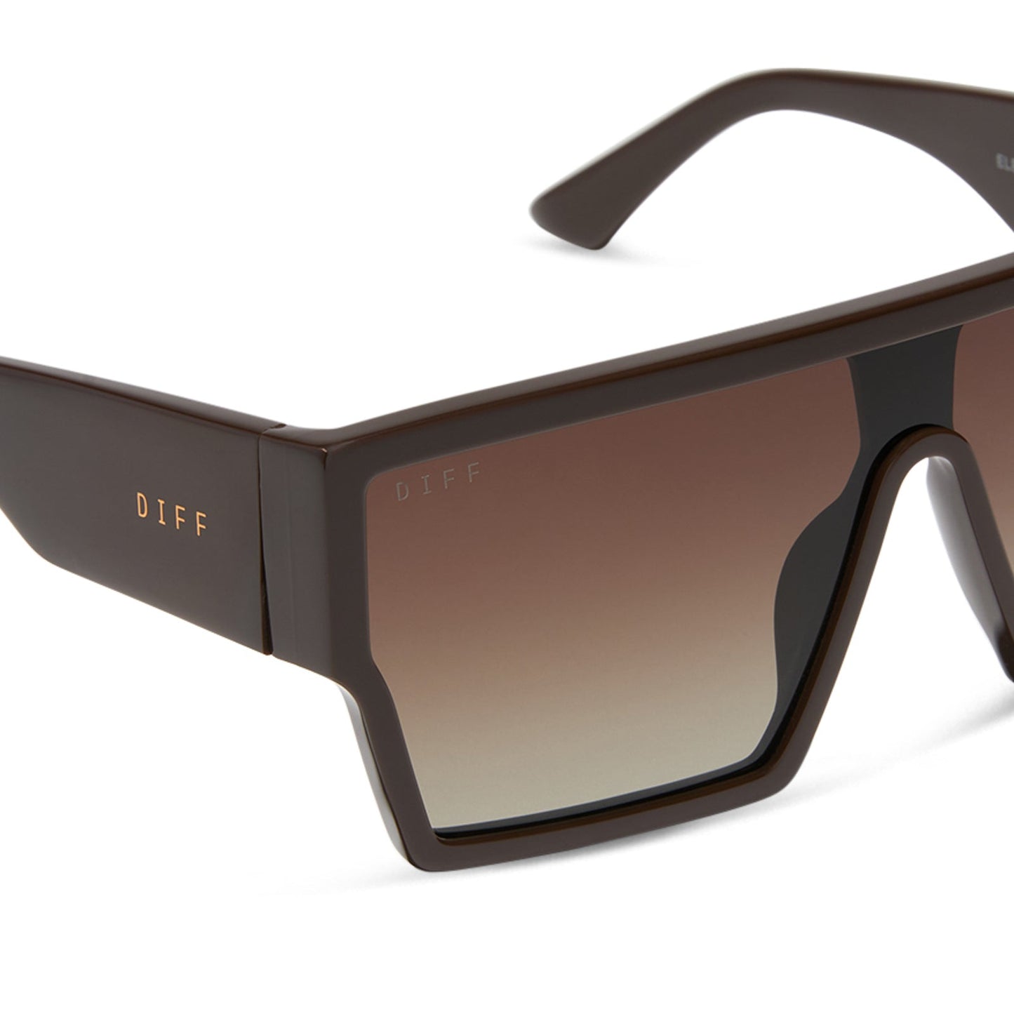 diff eyewear featuring the electra shield sunglasses with a truffle frame and truffle gradient lenses detailed view