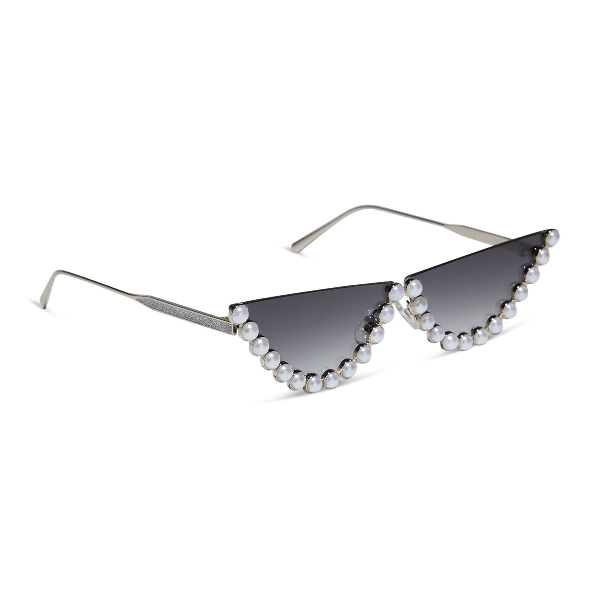 emily in paris x diff eyewear featuring the mindy 2.0 cateye sunglasses with a champagne pearl frame and grey gradient lenses angled view