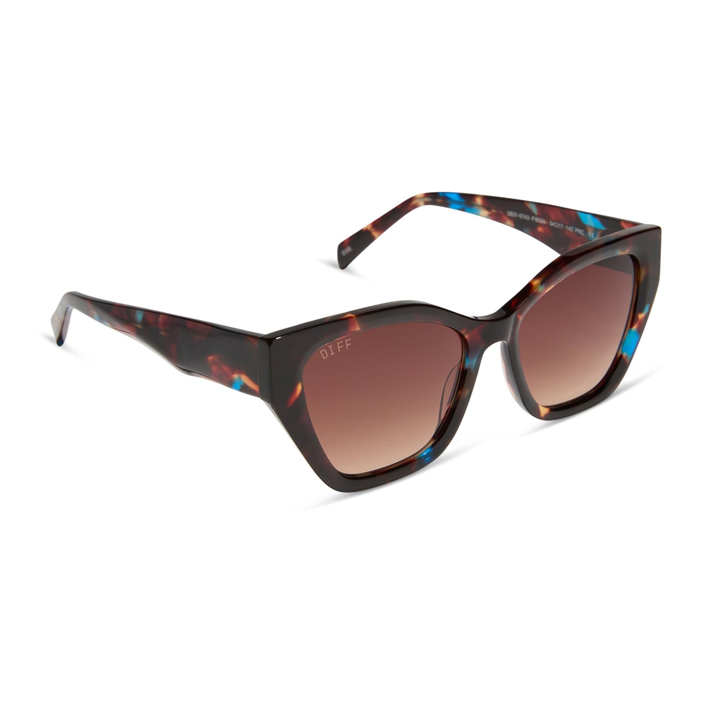 diff eyewear featuring the evie cat eye sunglasses with a confetti tortoise frame and brown gradient lenses angled view