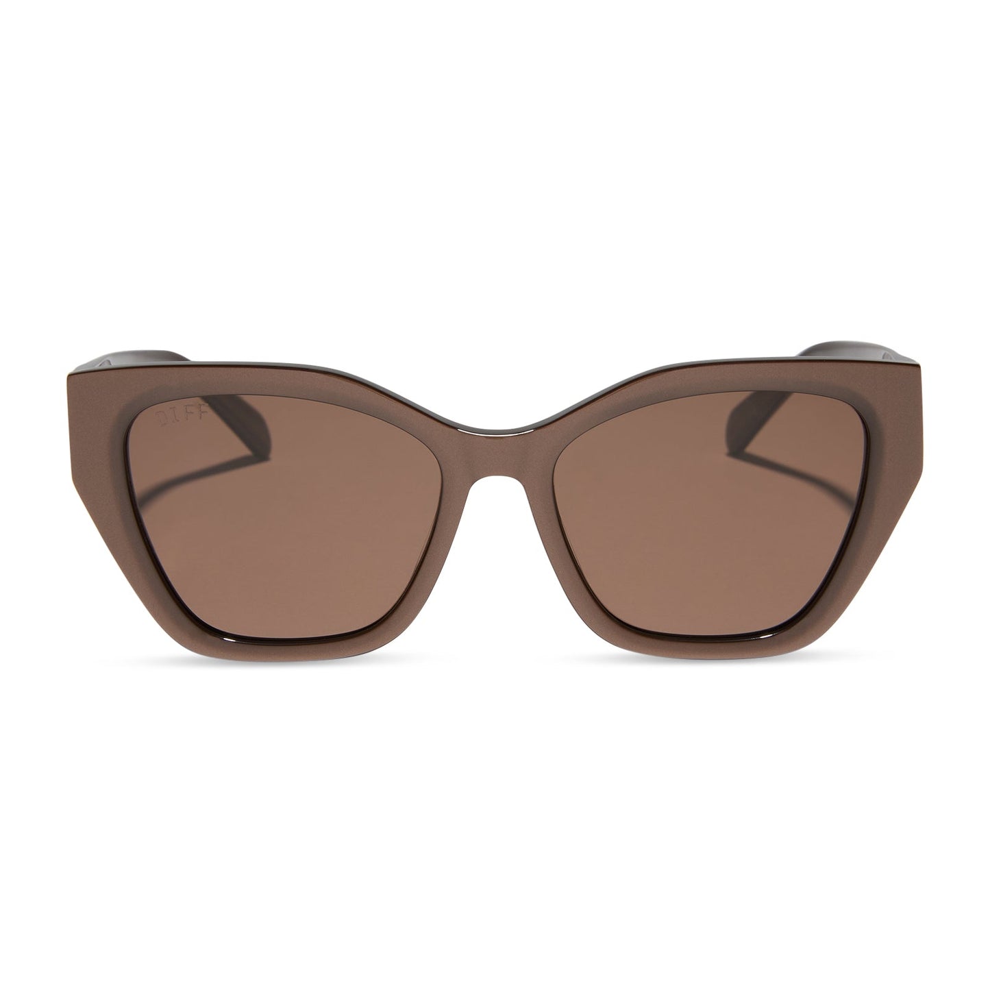 diff eyewear featuring the evie cat eye sunglasses with a moscow mule frame and brown lenses front view