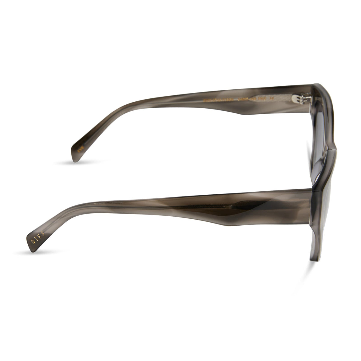 diff eyewear featuring the evie cat eye sunglasses with a smoke marble grey frame and grey gradient lenses side view