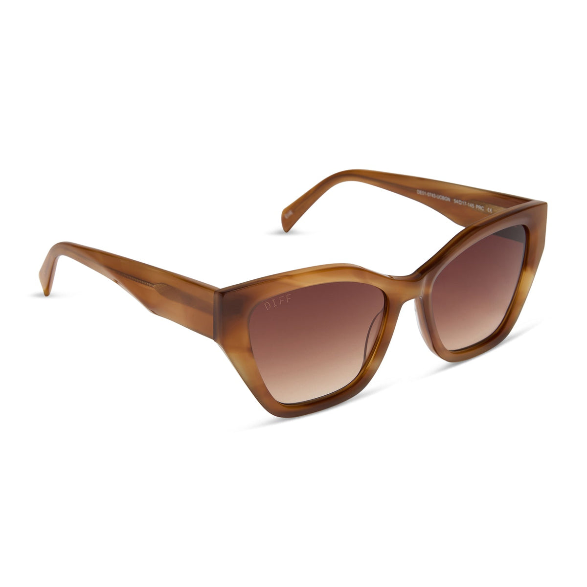 diff eyewear featuring the evie cat eye sunglasses with a tawny brown tortoise frame and brown gradient lenses angled view