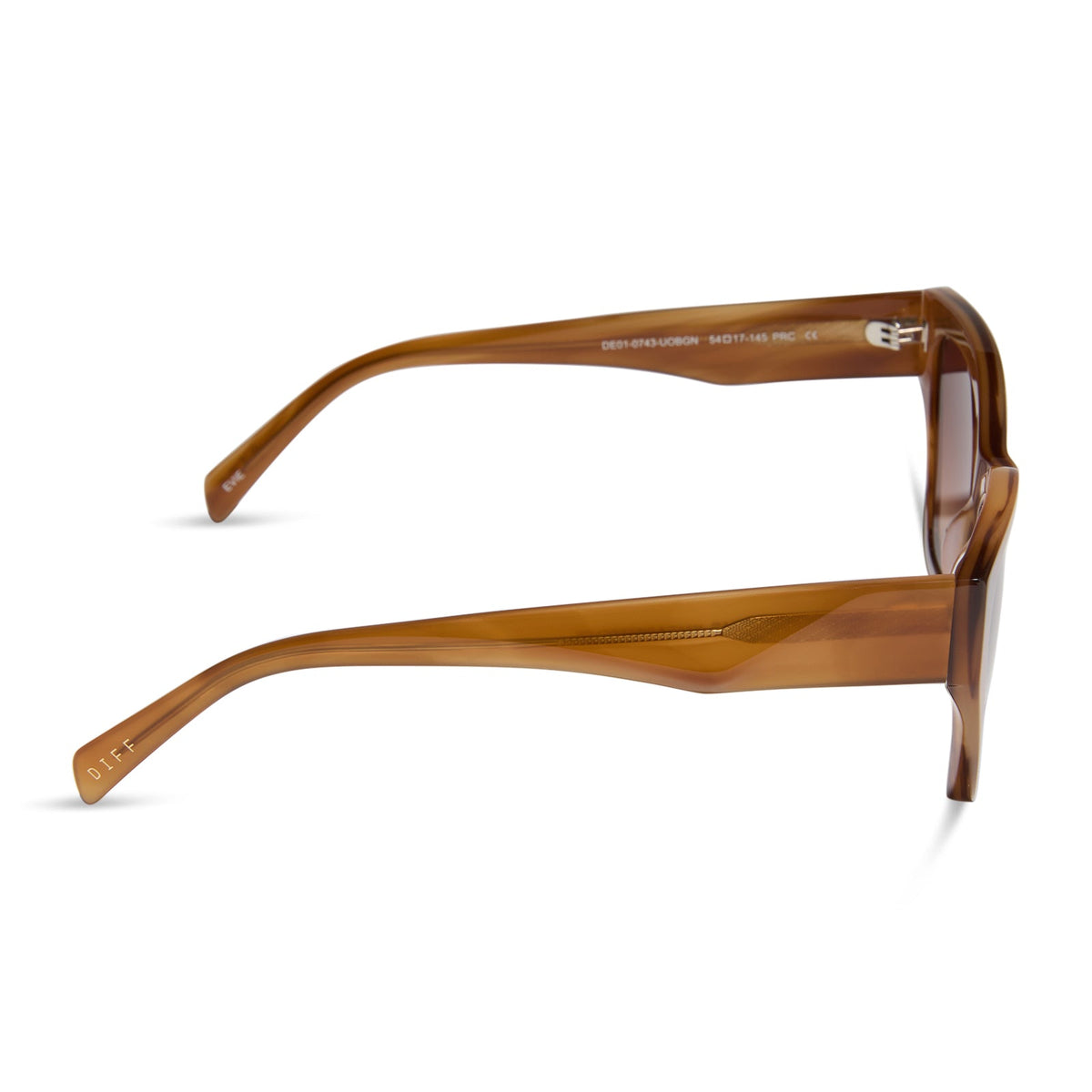diff eyewear featuring the evie cat eye sunglasses with a tawny brown tortoise frame and brown gradient lenses side view