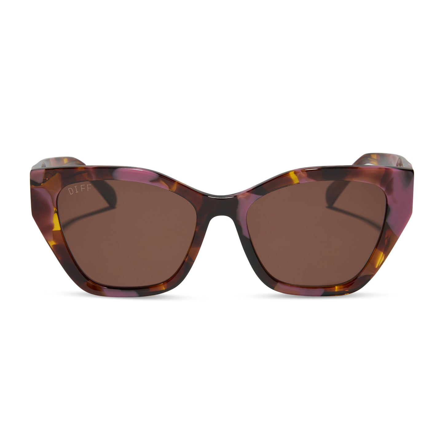 diff eyewear featuring the evie cat eye sunglasses with a torino tortoise frame and brown lenses front view