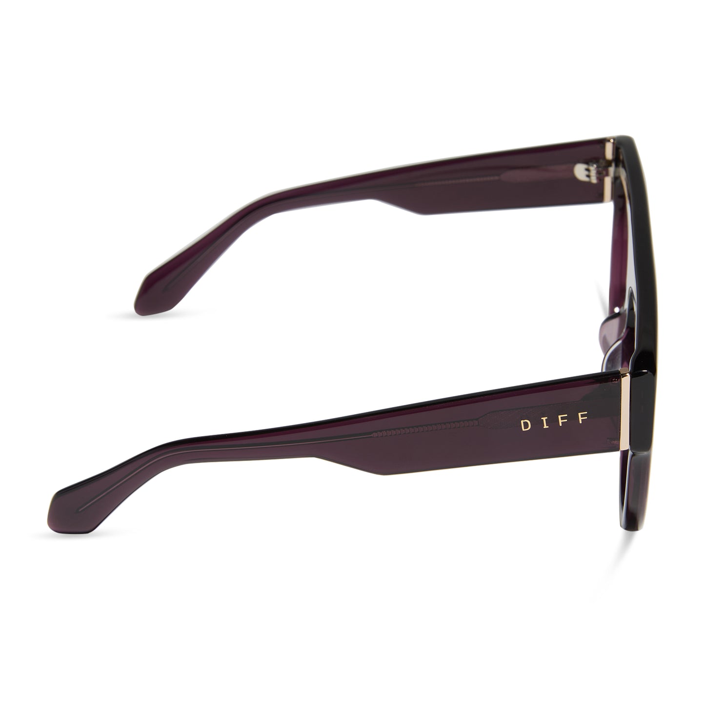 diff eyewear featuring the georgie square sunglasses with a aubergine purple red frame and aubergine with silver flash lenses side view