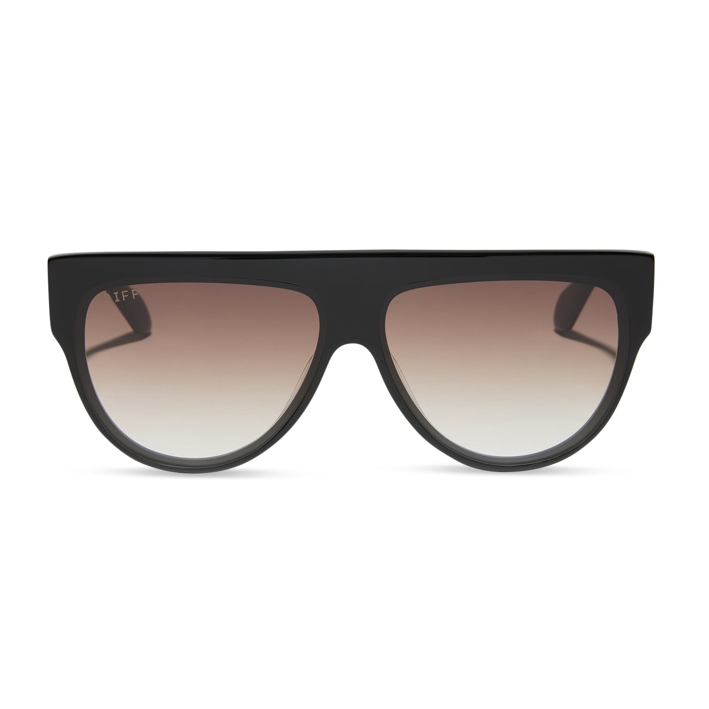 diff eyewear georgie square sunglasses with a black frame and brown gradient lenses front view