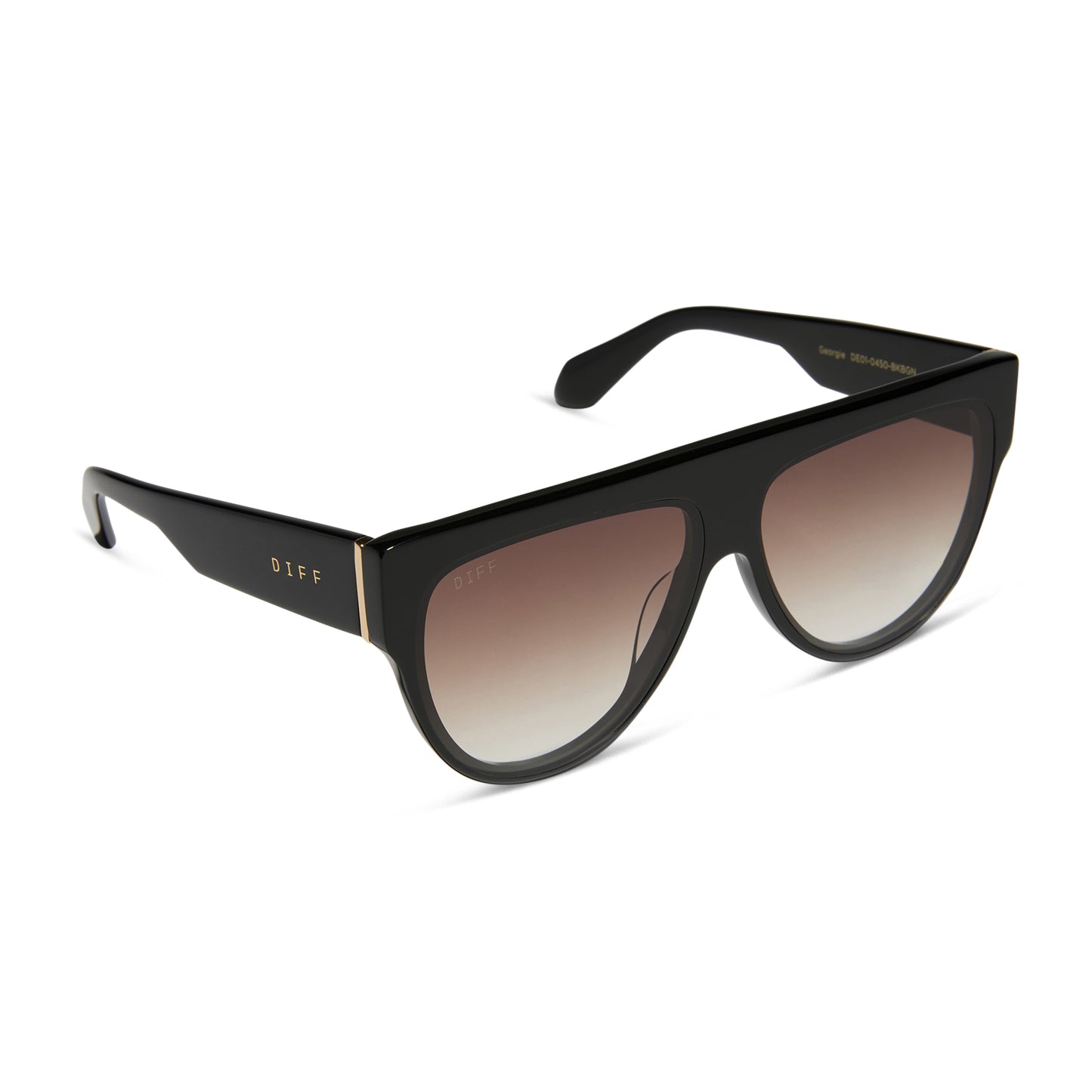 diff eyewear georgie square sunglasses with a black frame and brown gradient lenses angled view