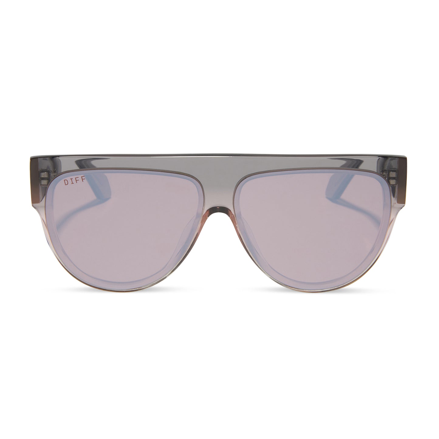 diff eyewear georgie square sunglasses with a black smoke to vintage rose crystal ombre frame and mauve silver flash front view