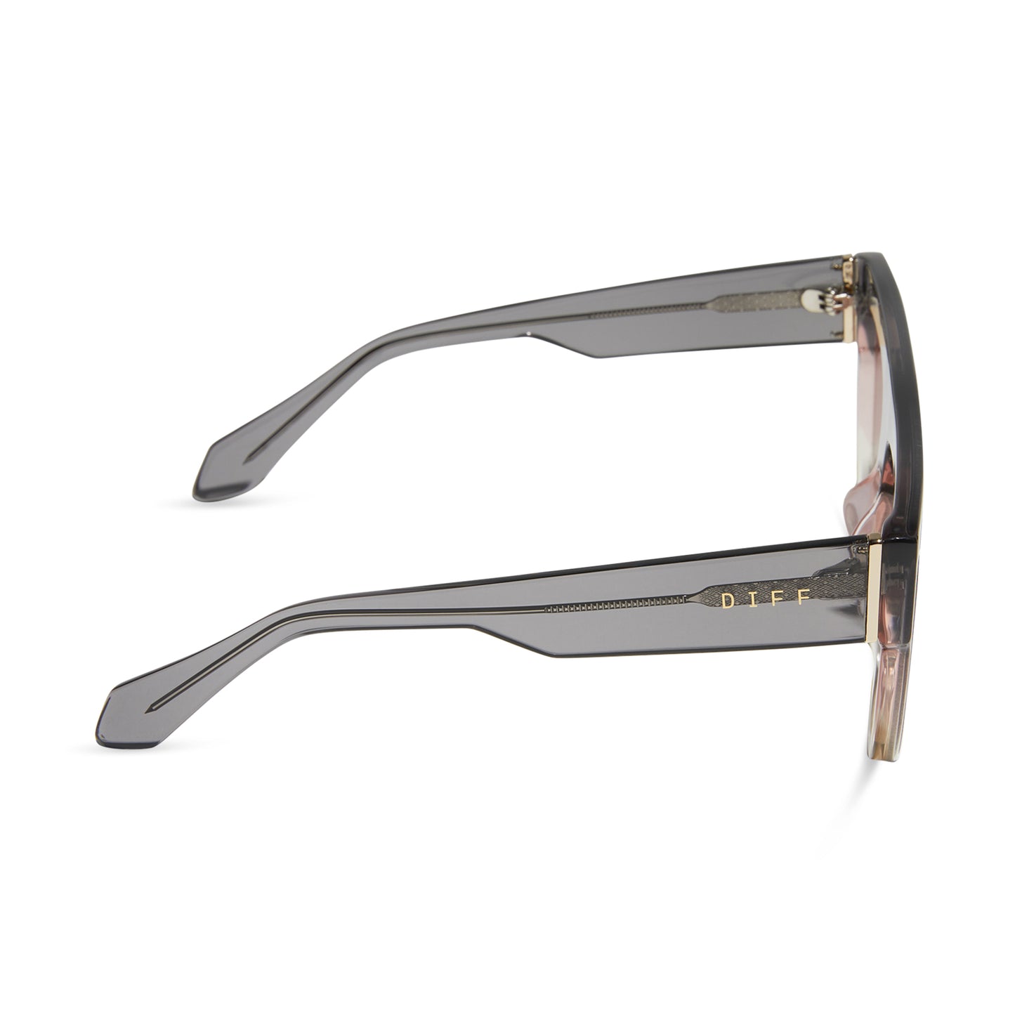 diff eyewear georgie square sunglasses with a black smoke to vintage rose crystal ombre frame and mauve silver flash side view
