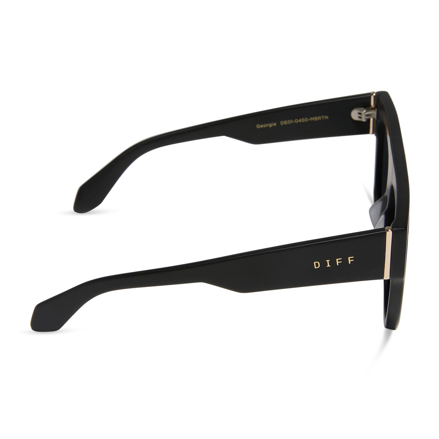 diff eyewear georgie square sunglasses with a matte black frame and red hot summer mirror side view