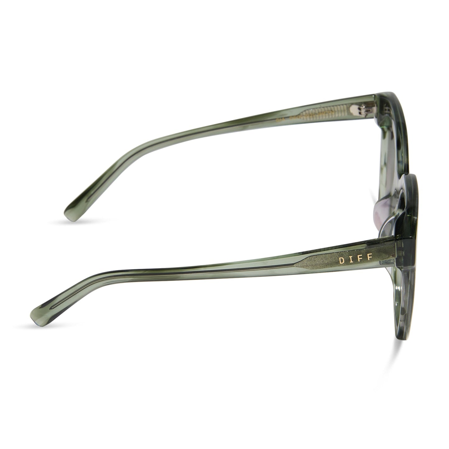 diff eyewear featuring the gia square sunglasses with a cool matcha green frame and cool matcha mirror lenses side view